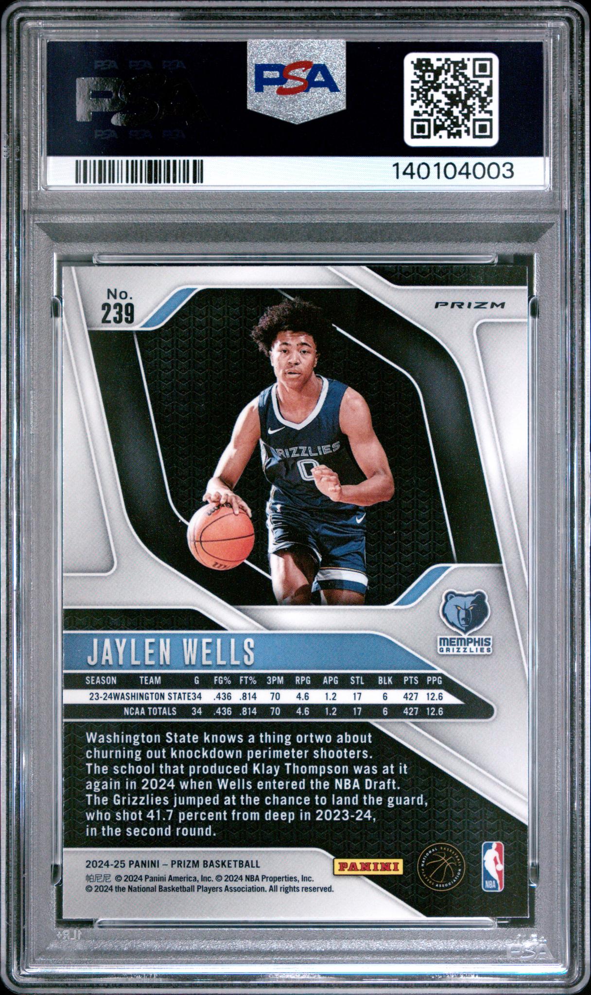 2024 Panini Prizm Pink Ice Prizm Jaylen Wells #239 PSA 10