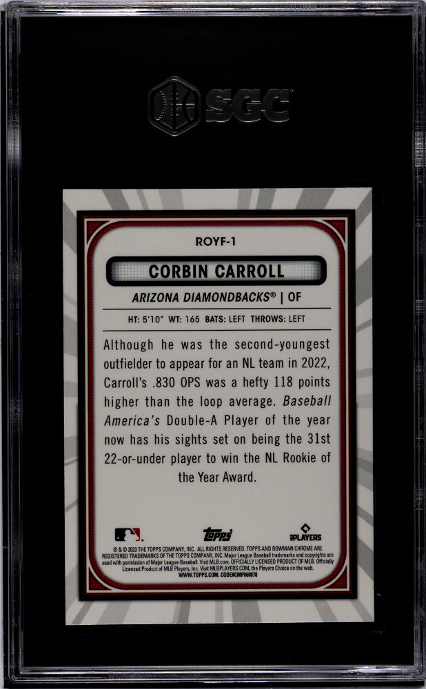 2023 Bowman Chrome #ROYF-1 Corbin Carroll Rookie of the Year Favorites SGC 9