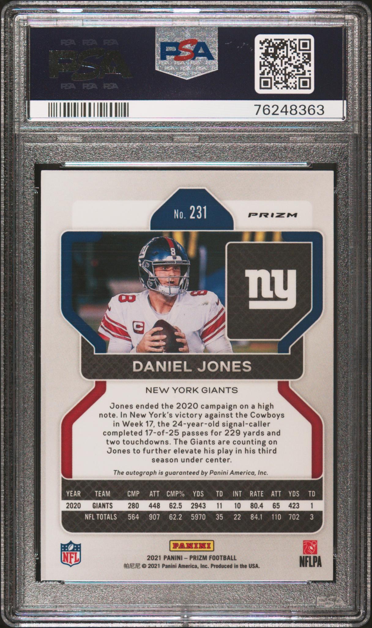 2021 Panini Prizm Autograph Daniel Jones #231 PSA 7