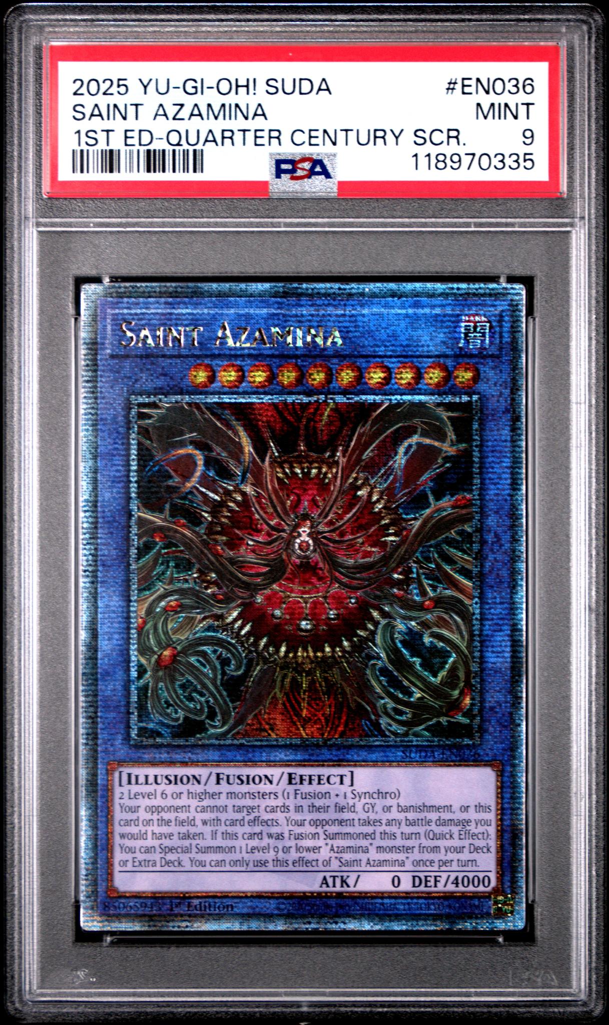 2025 Yu-Gi-Oh! Suda-Supreme Darkness 1st Edition-Quarter Century Secret Rare Saint Azamina #EN036 PSA 9