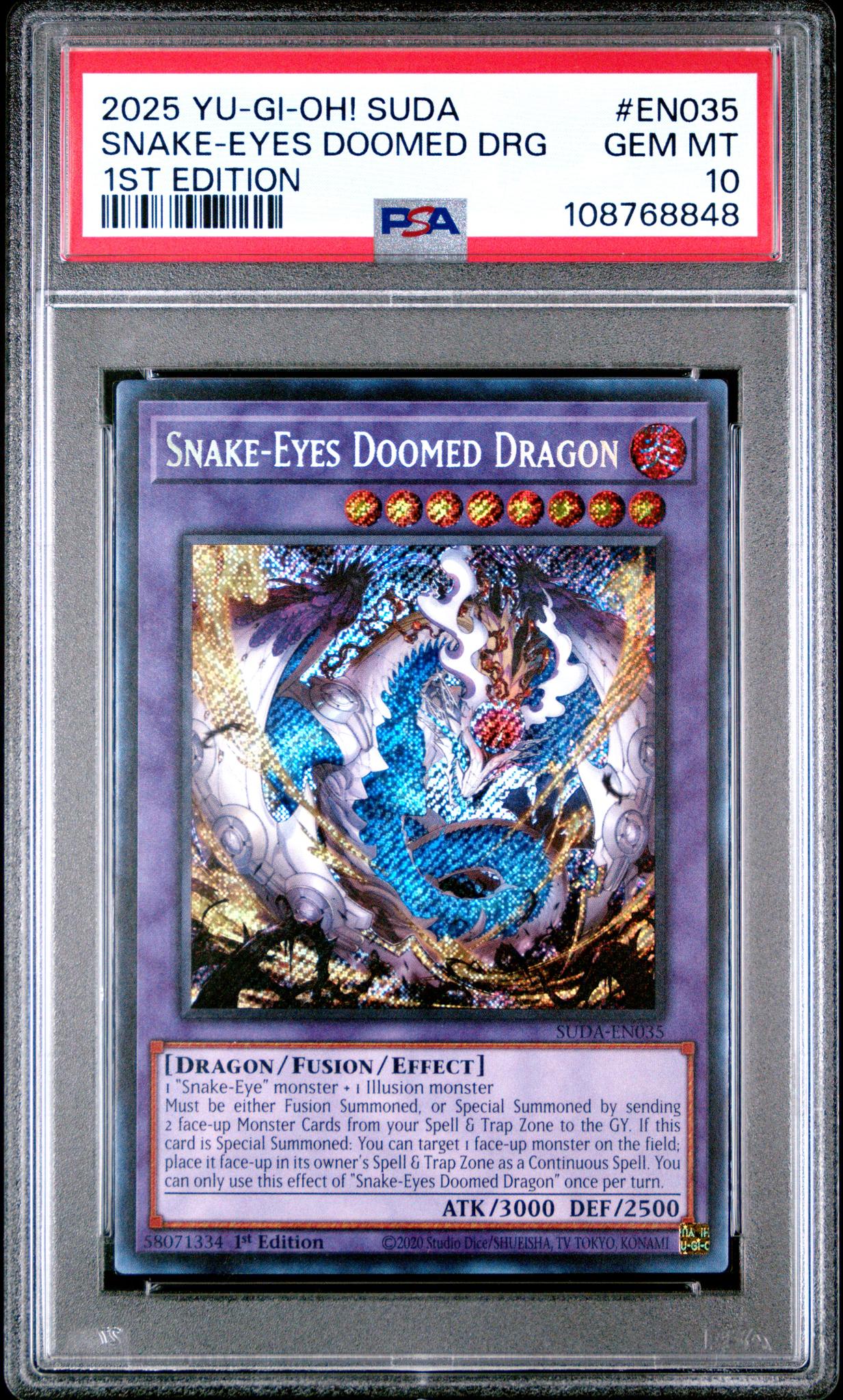 2025 Yu-Gi-Oh! Supreme Darkness 1st Edition Snake Eyes Doomed Dragon #EN035 PSA 10