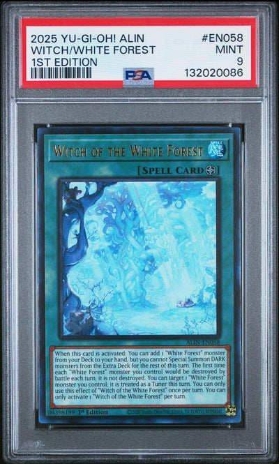 2025 Yu-Gi-Oh! Alin-Alliance Insight 1st Edition Witch of the White Forest #EN058 /4398189 PSA 9