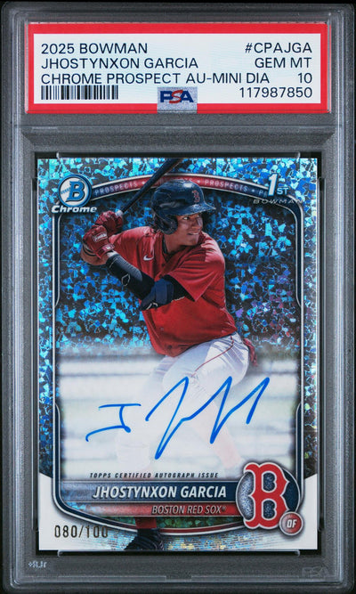 2025 Bowman Chrome Prospect Autograph Mini Diamonds Jhostynxon Garcia #CPA-JGA /100 PSA 10