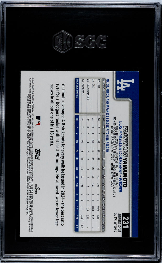 2025 Topps #231 Yoshinobu Yamamoto SGC 9.5