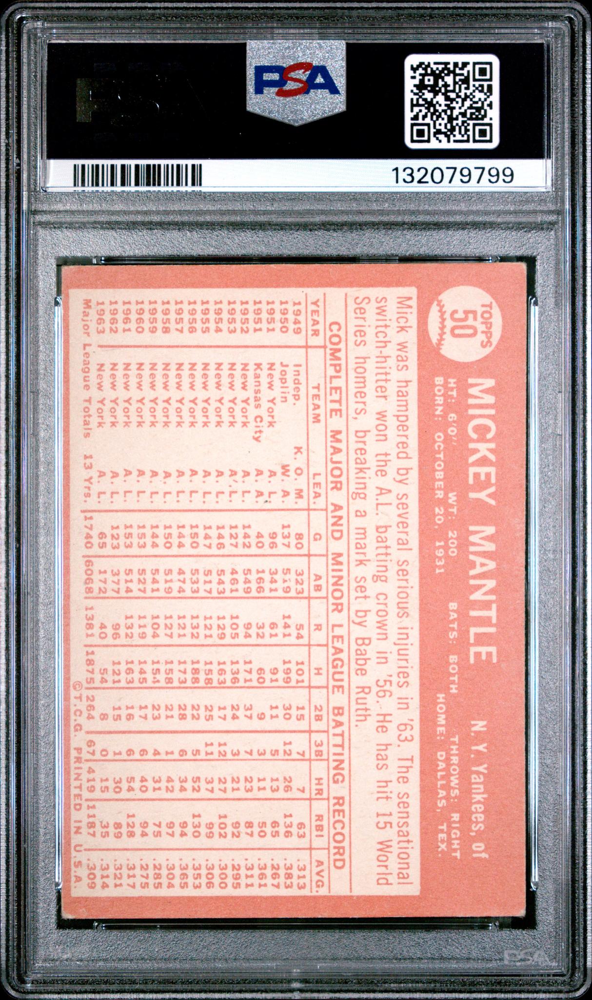 1964 Topps Mickey Mantle #50 PSA 3