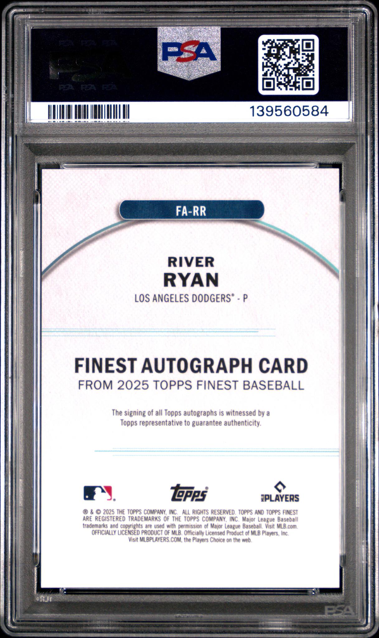 2025 Topps Finest Finest Autographs Green Refractor River Ryan #RR /75 PSA 9