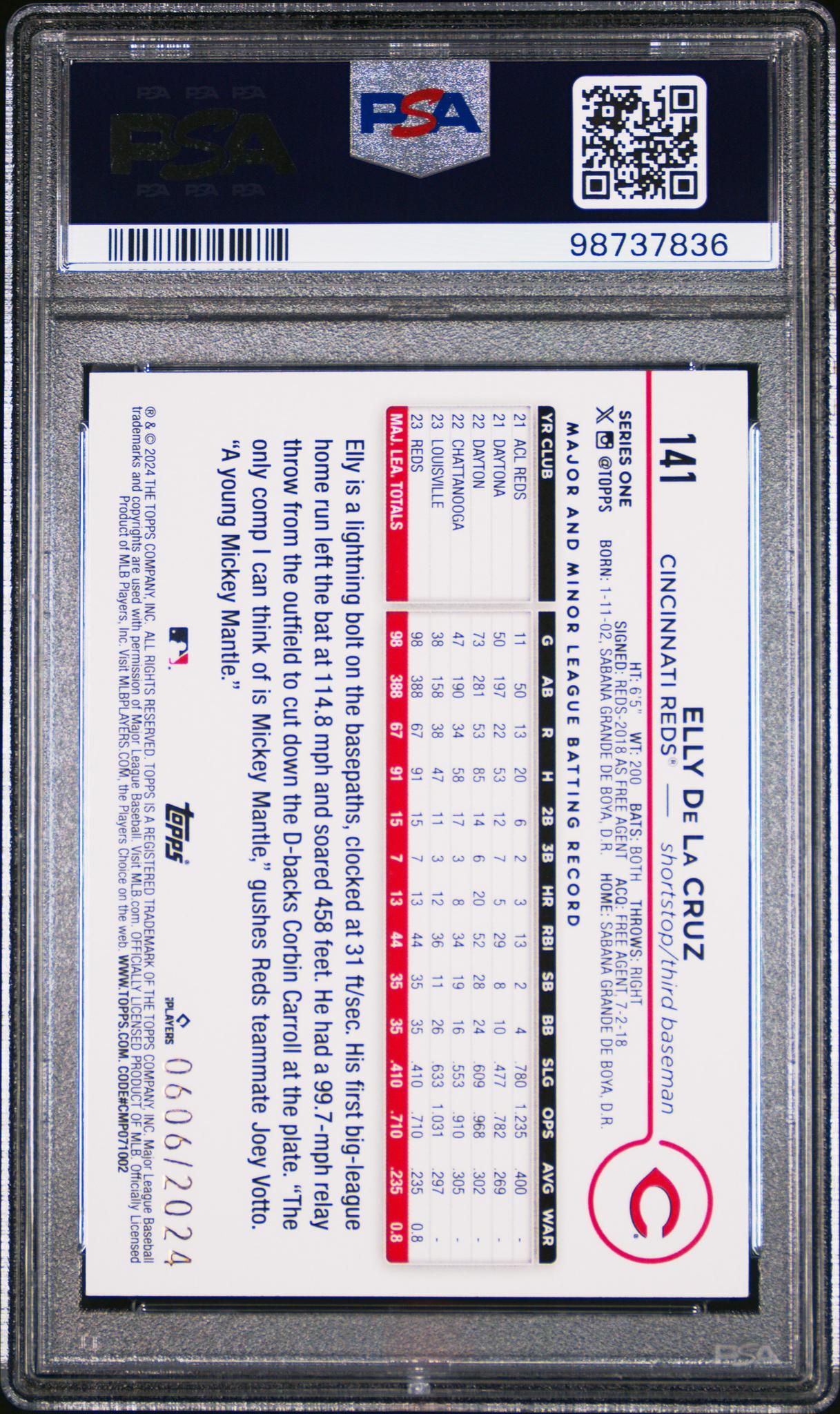 2024 Topps Gold Border Elly De La Cruz #141 /2024 PSA 9