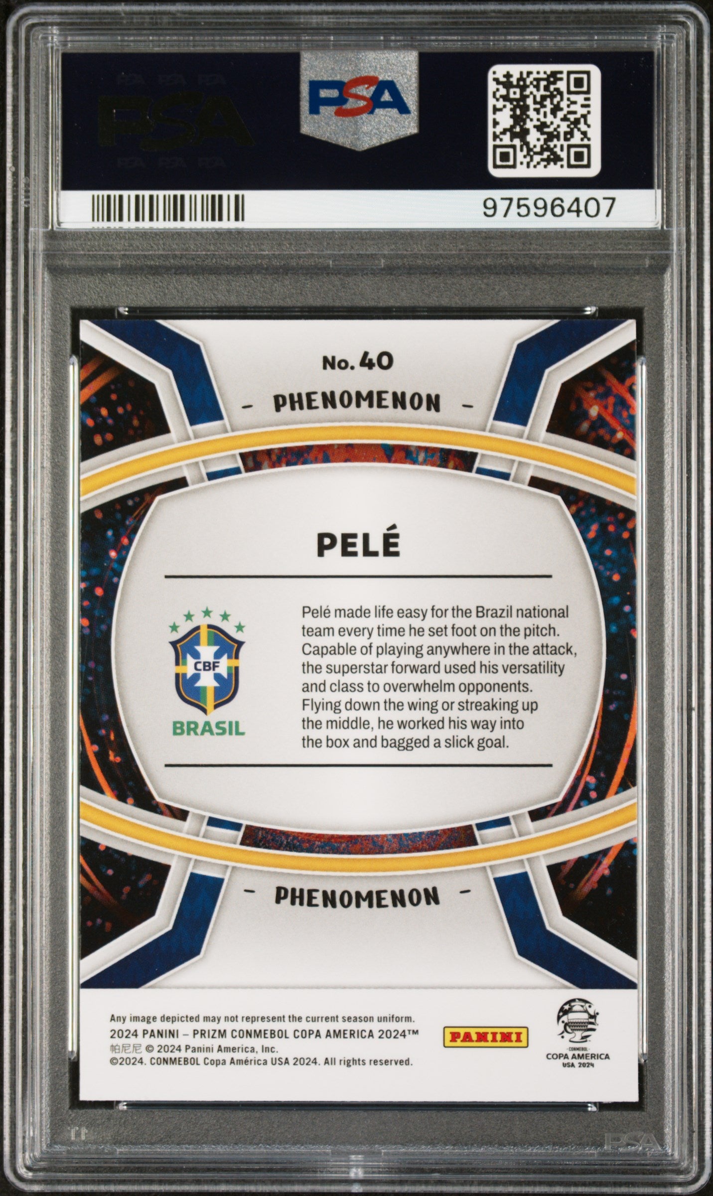 2024 Panini Prizm Conmebol Copa America Phenomenon Pele #40 PSA 10