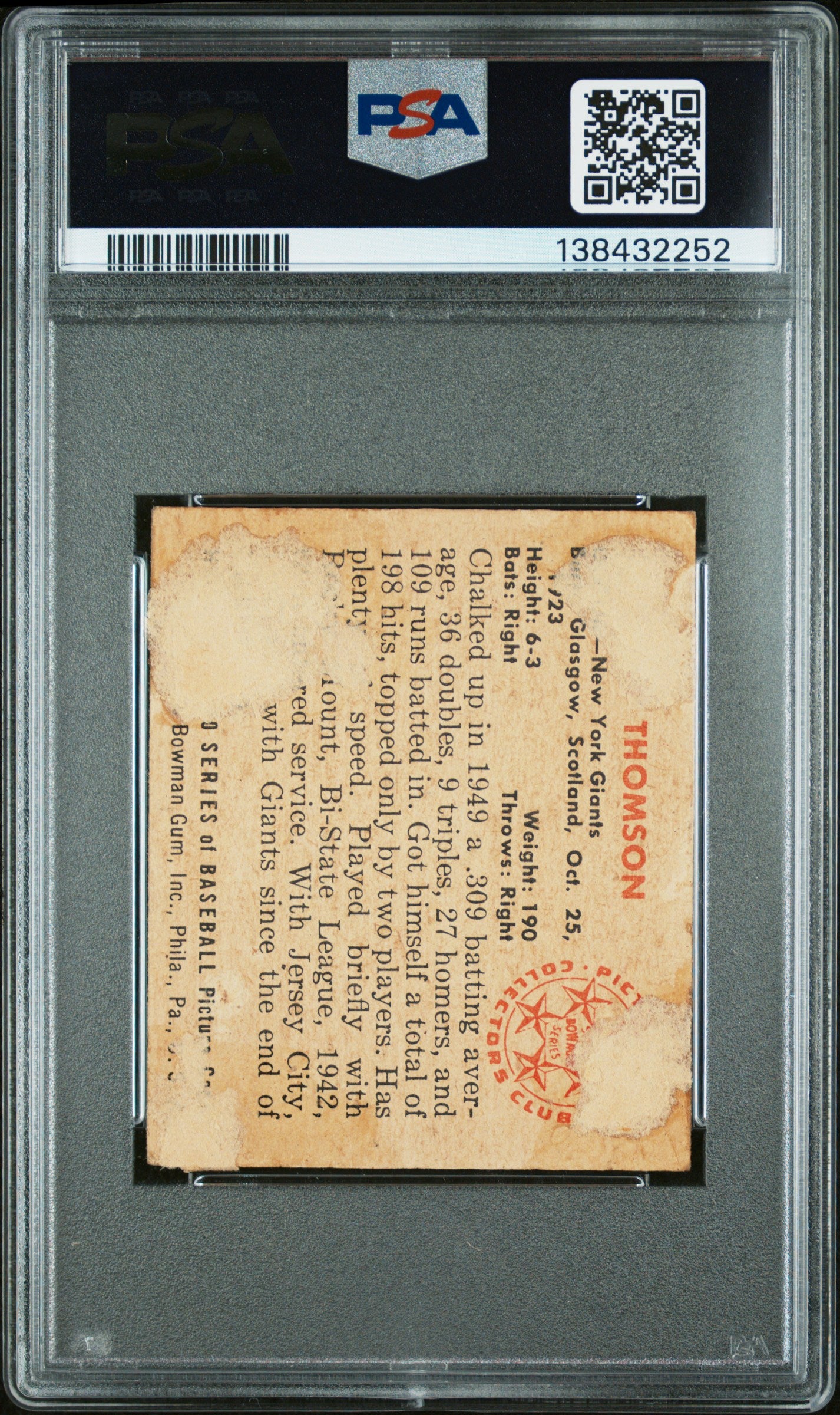 1950 Bowman Bobby Thomson #28 PSA 1