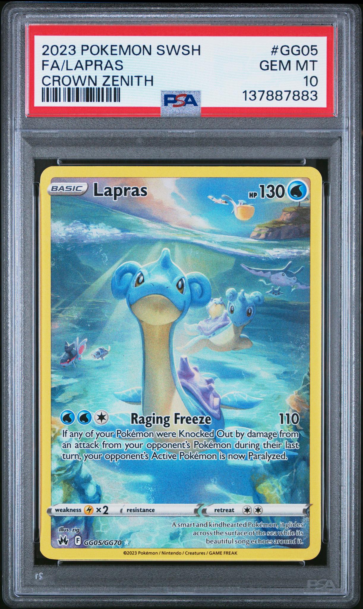 2023 Pokemon Sword and Shield Crown Zenith Lapras #GG05 PSA 10