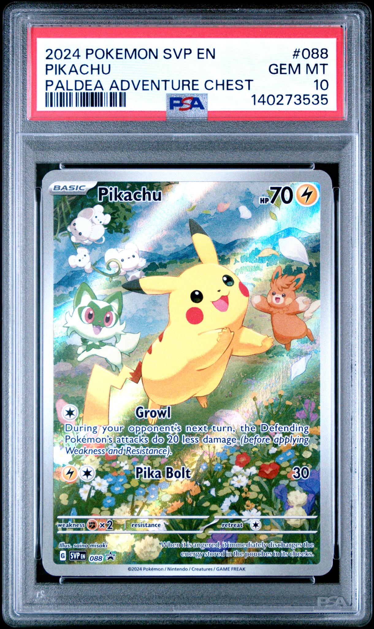 2024 Pokemon Scarlet and Violet Black Star Promo Paldea Adventure Chest Pikachu #88 PSA 10