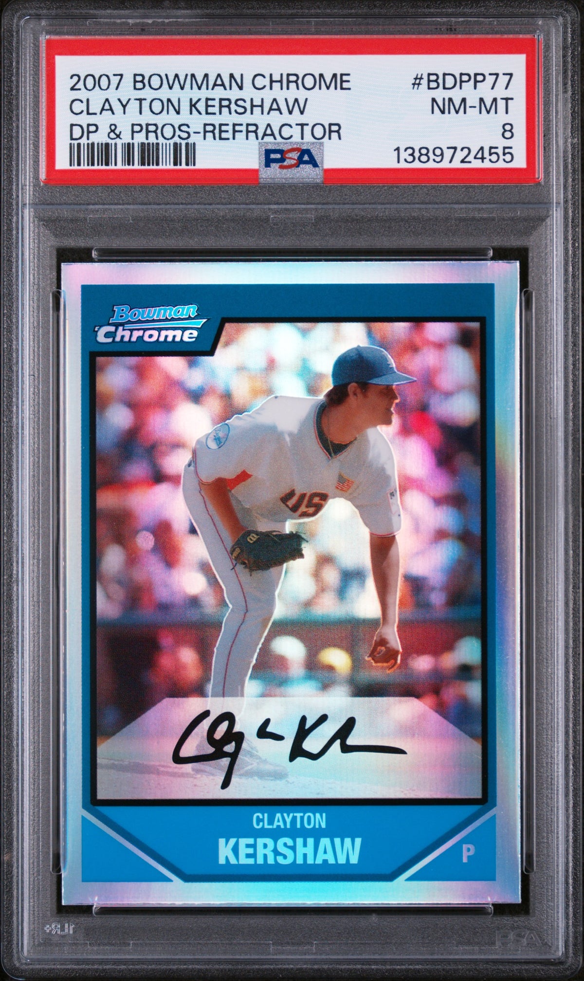 2007 Bowman Chrome Draft Future's Game Prospect Refractor Clayton Kershaw #BDPP77 PSA 8