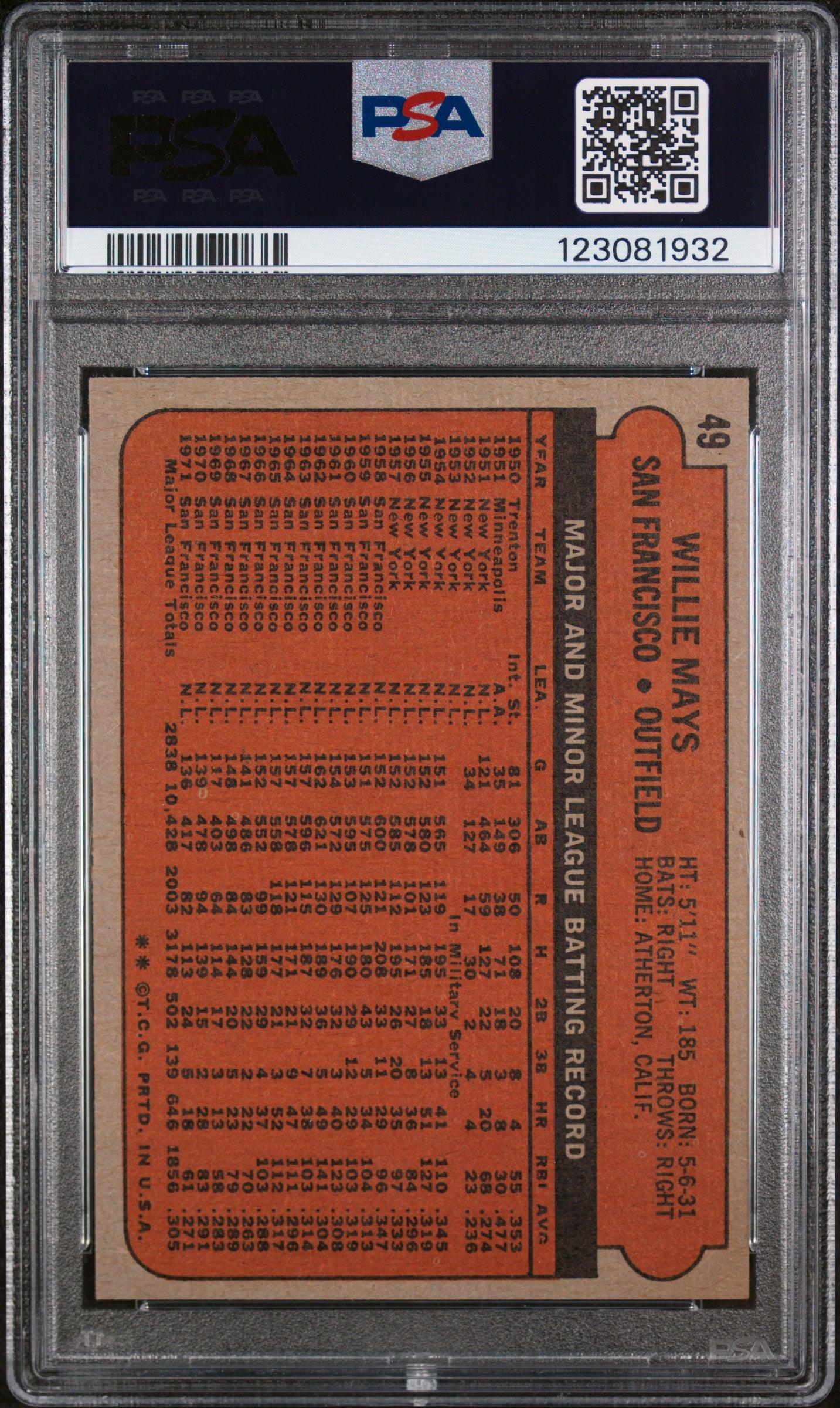1972 Topps Willie Mays #49 PSA 6