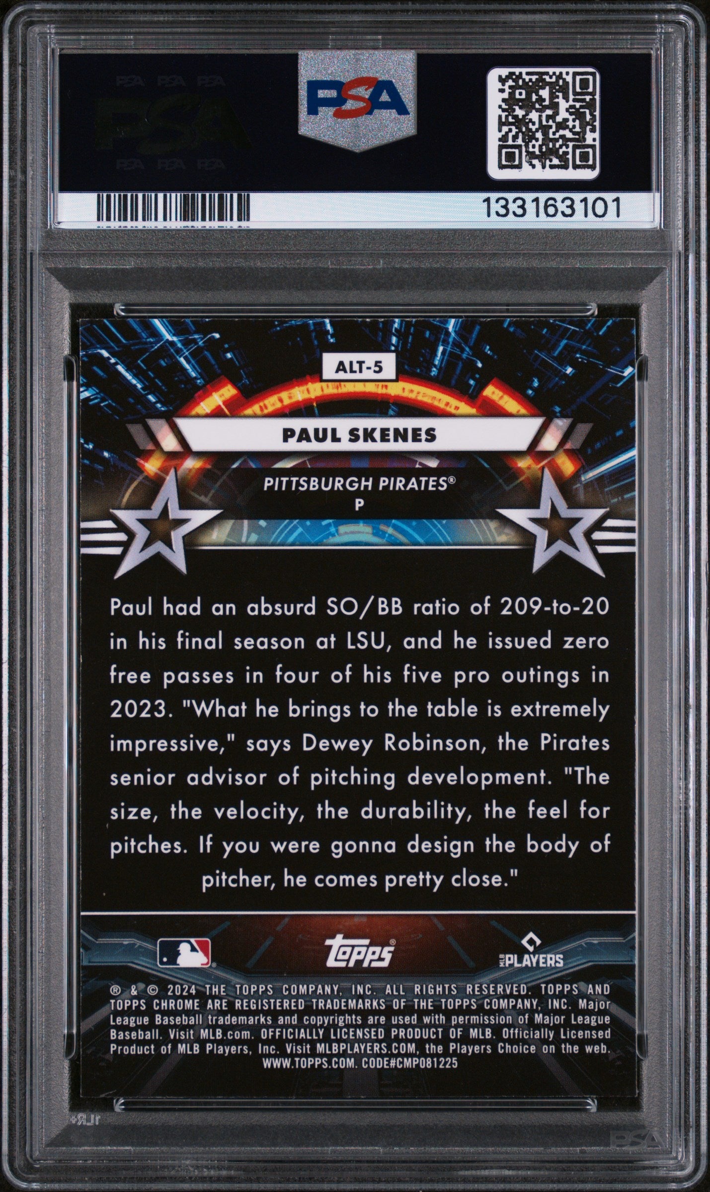 2024 Topps Cosmic Chrome Star Command Paul Skenes #ALT5 PSA 9
