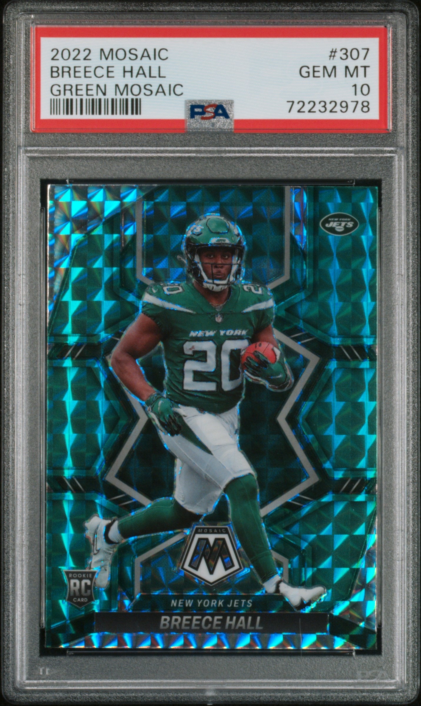 2022 Panini Mosaic Green Mosaic Prizm Breece Hall #307 PSA 10