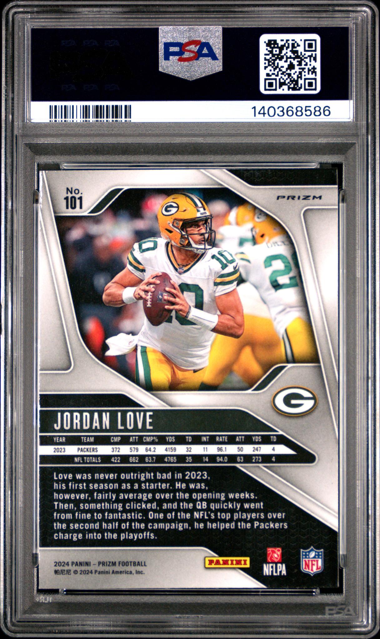 2024 Panini Prizm Black and White Checker Prizm Jordan Love #101 PSA 9