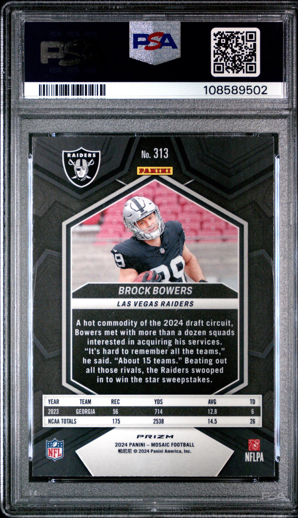 2024 Panini Mosaic Reactive Blue Mosaic Brock Bowers #313 PSA 10