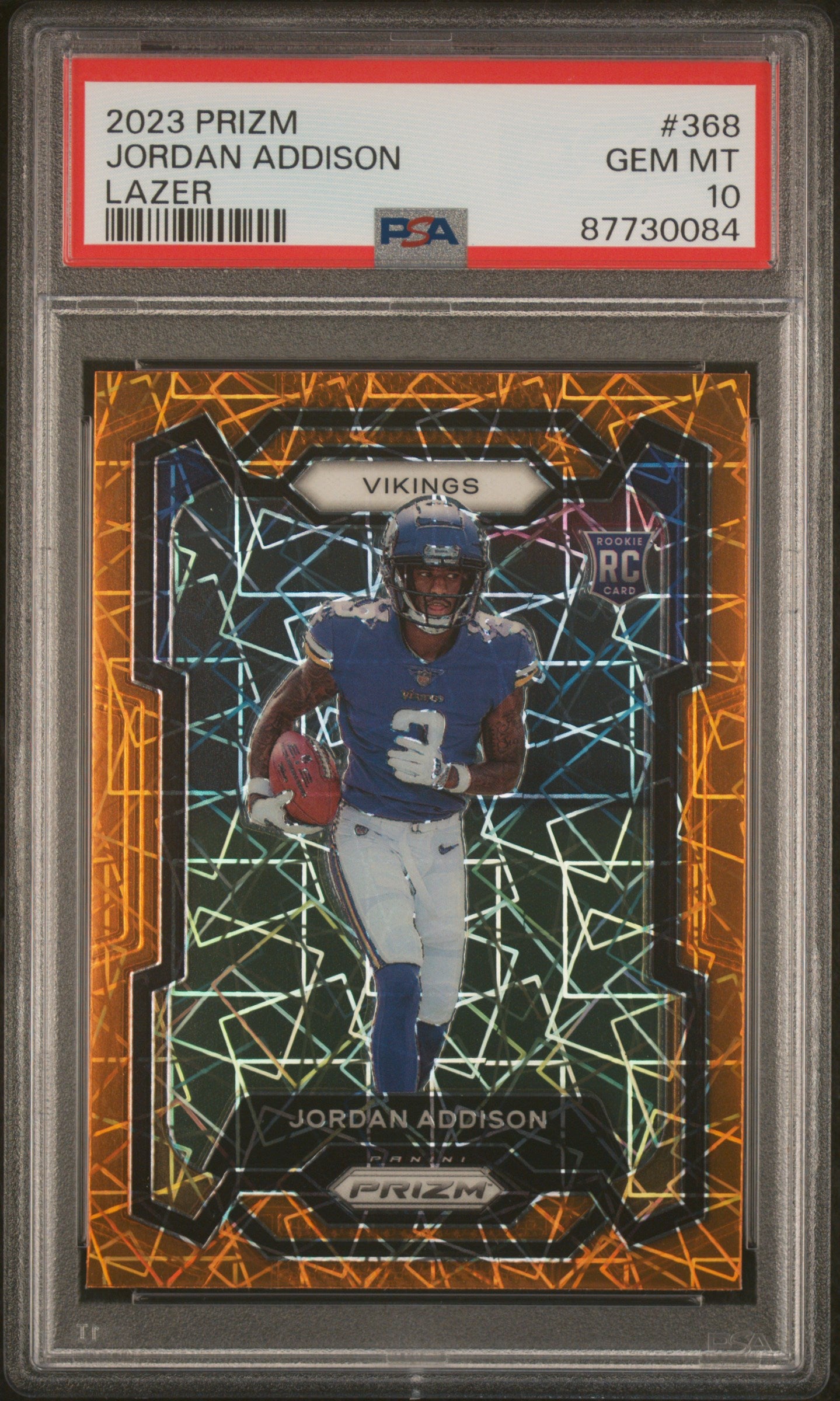 2023 Panini Prizm Orange Lazer Jordan Addison #368 PSA 10