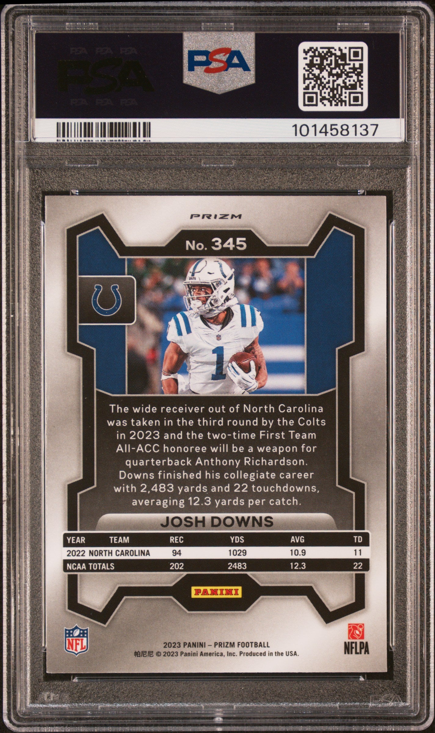 2023 Panini Prizm Lazer Josh Downs #345 PSA 10