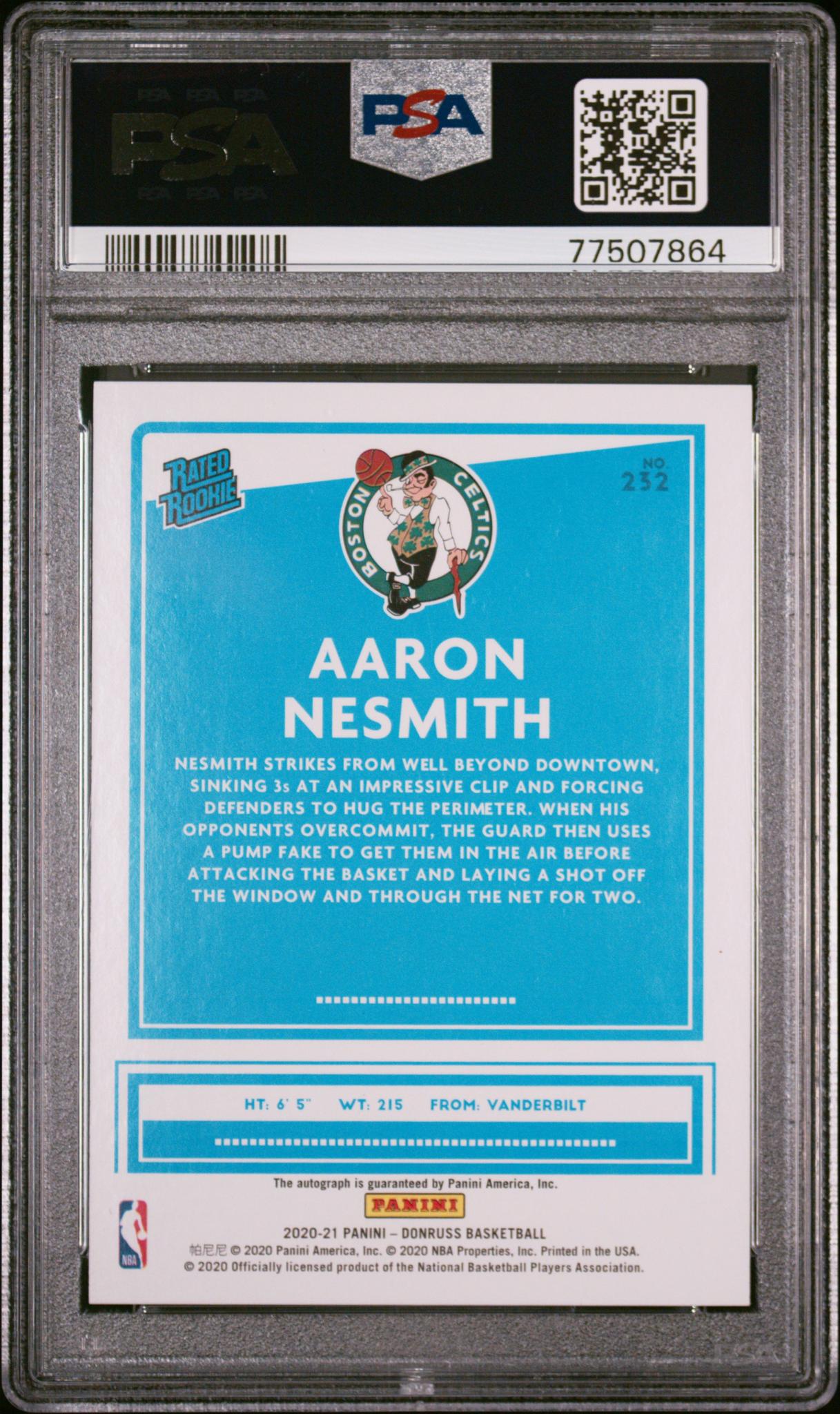 2020 Donruss Rated Rookies Signatures Red and Blue Laser Aaron Nesmith #232 /49 PSA 9