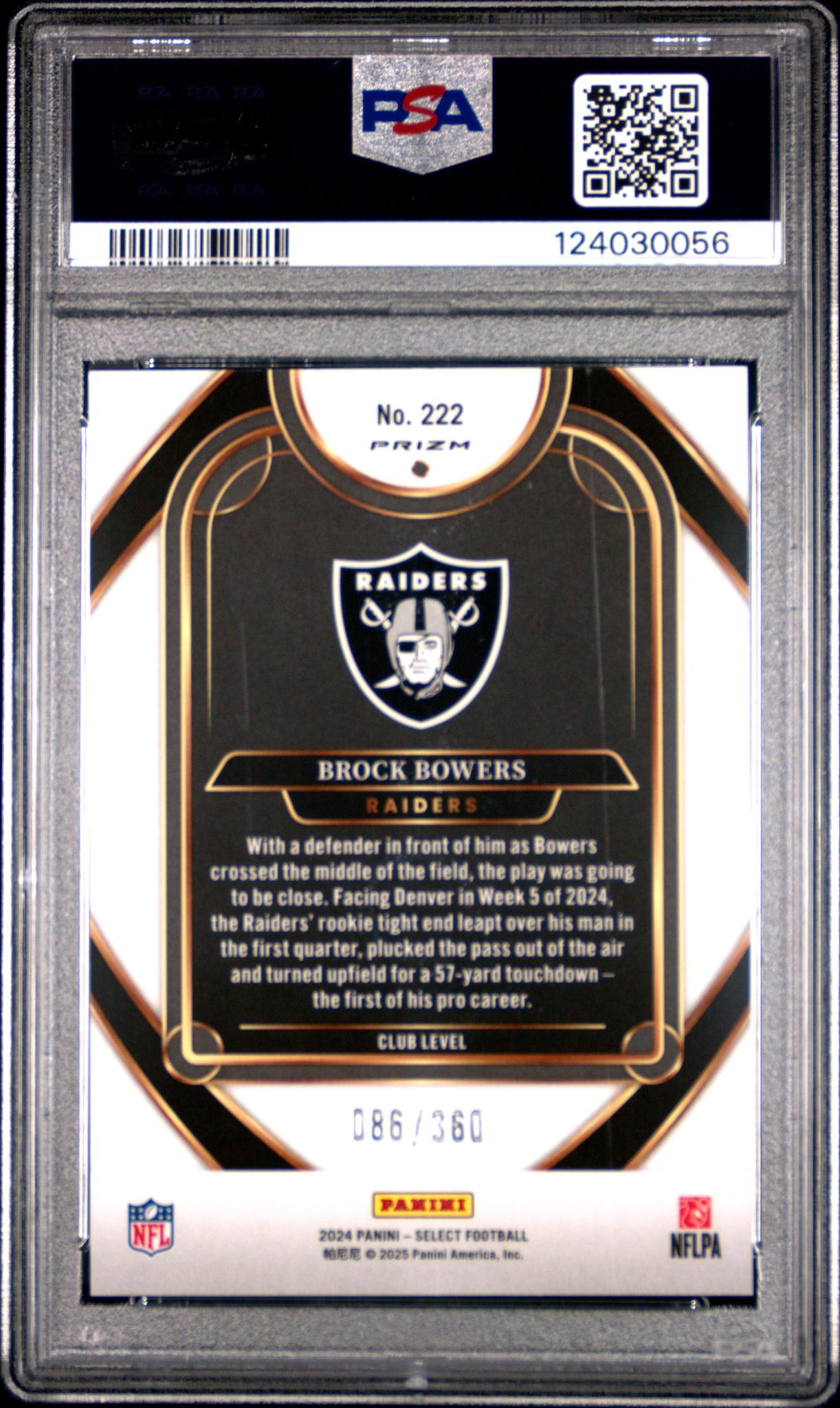 2024 Panini Select Purple Shock Brock Bowers #222 /360 PSA 10