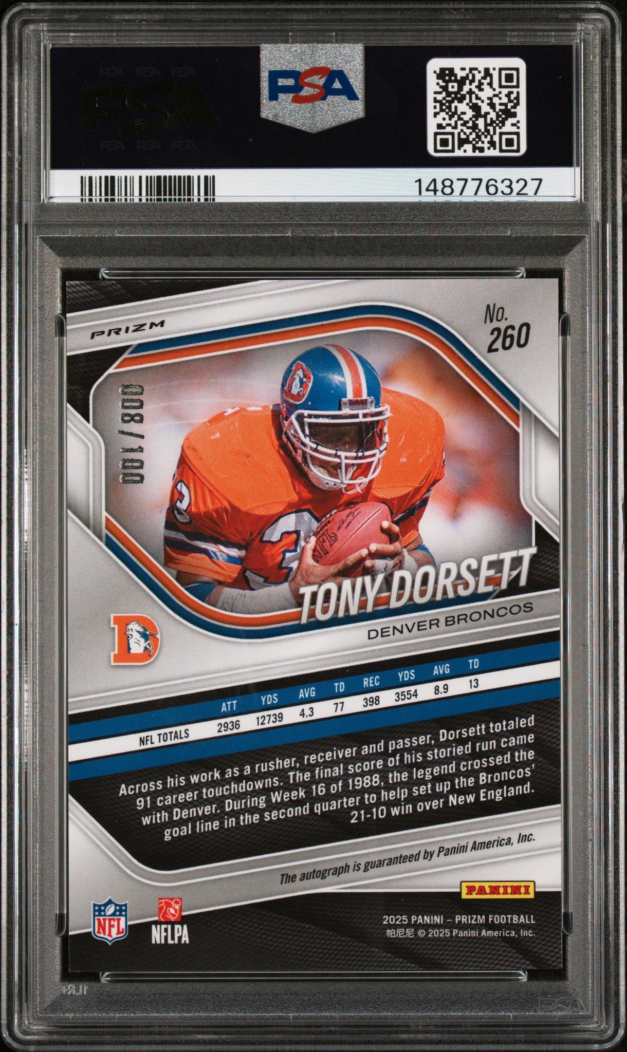 2025 Panini Prizm Autograph-Choice Tony Dorsett #260 /100 PSA 9