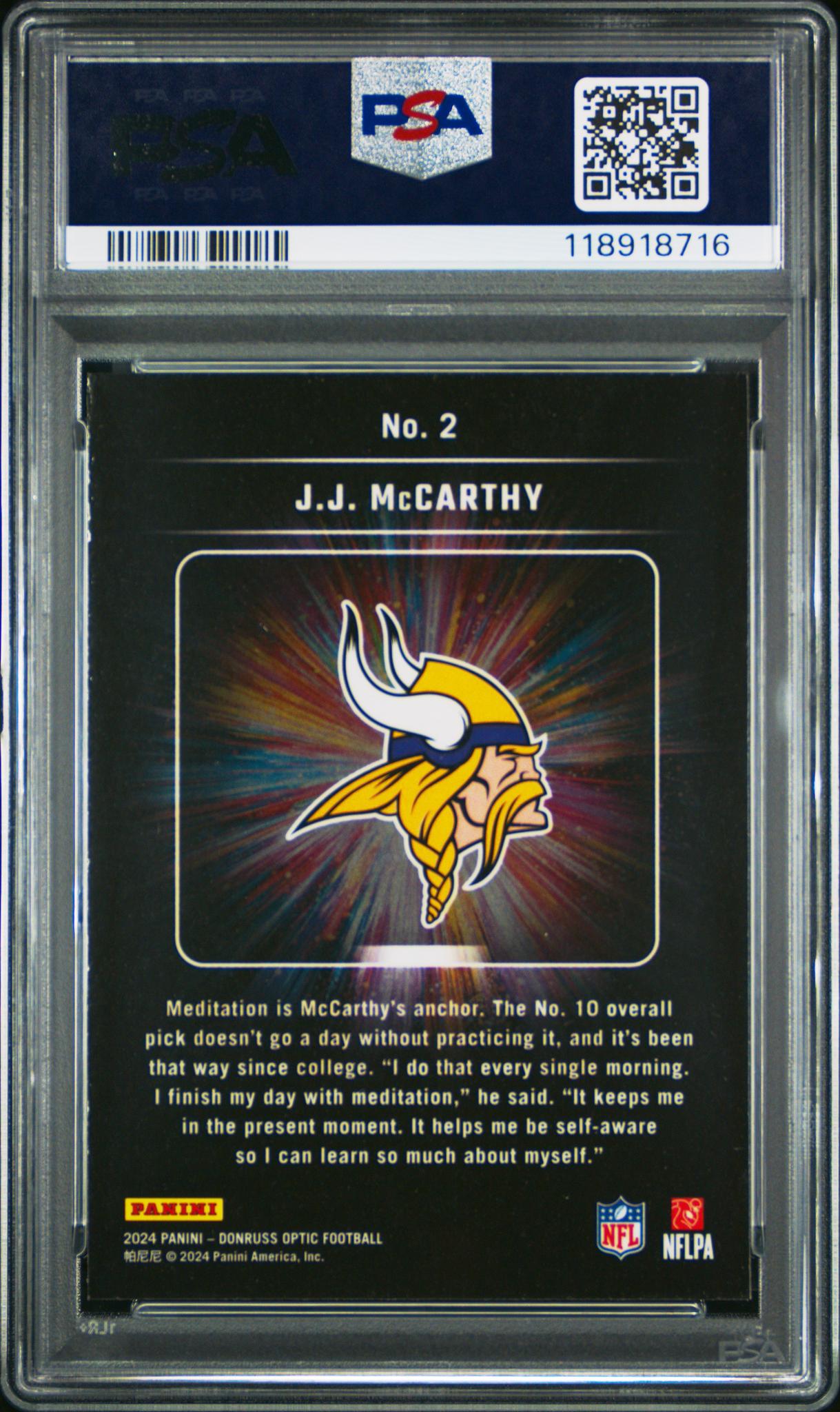 2024 Donruss Optic JJ Mccarthy #2 PSA 10