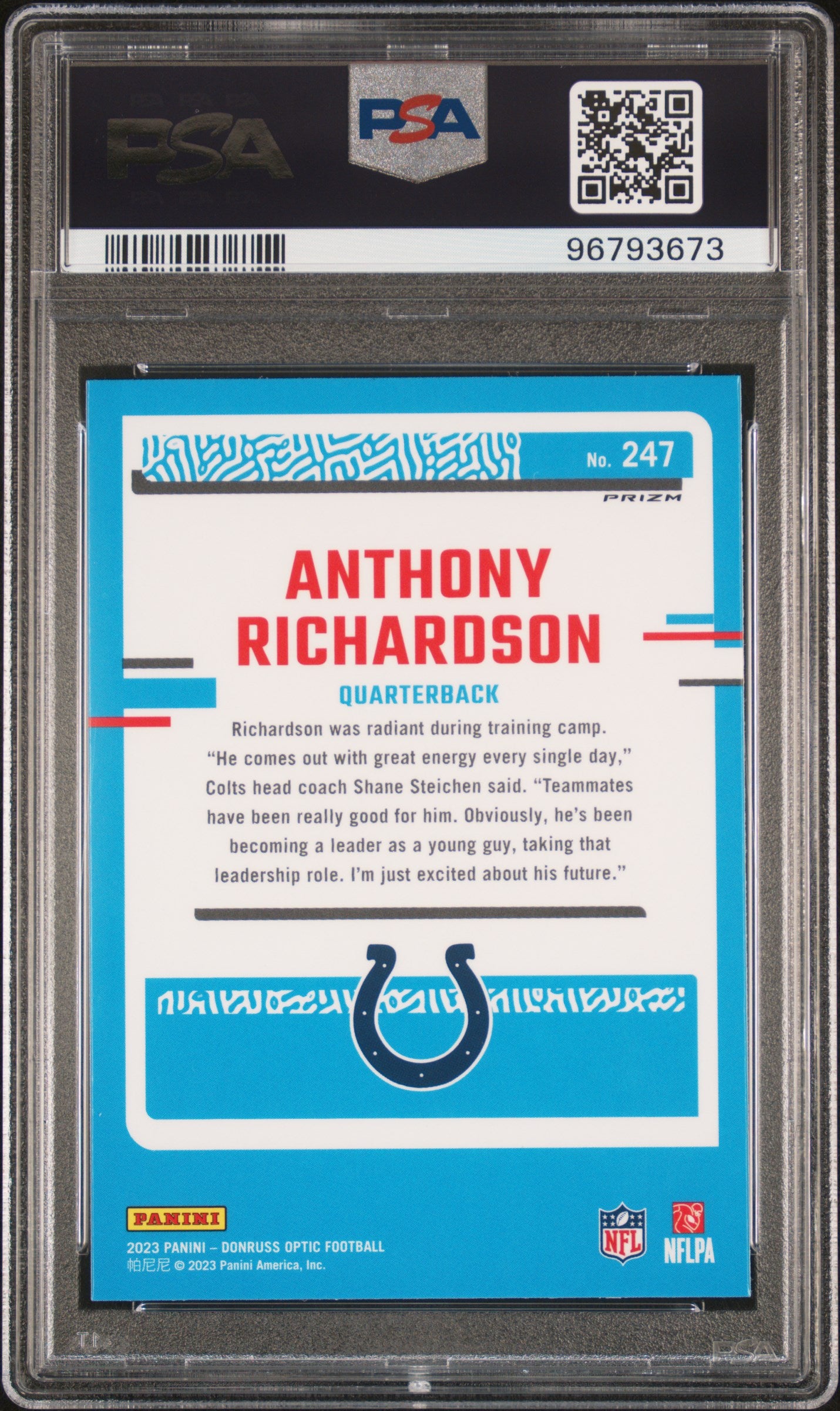 2023 Donruss Optic Rated Rookie Holo Anthony Richardson #247 PSA 10