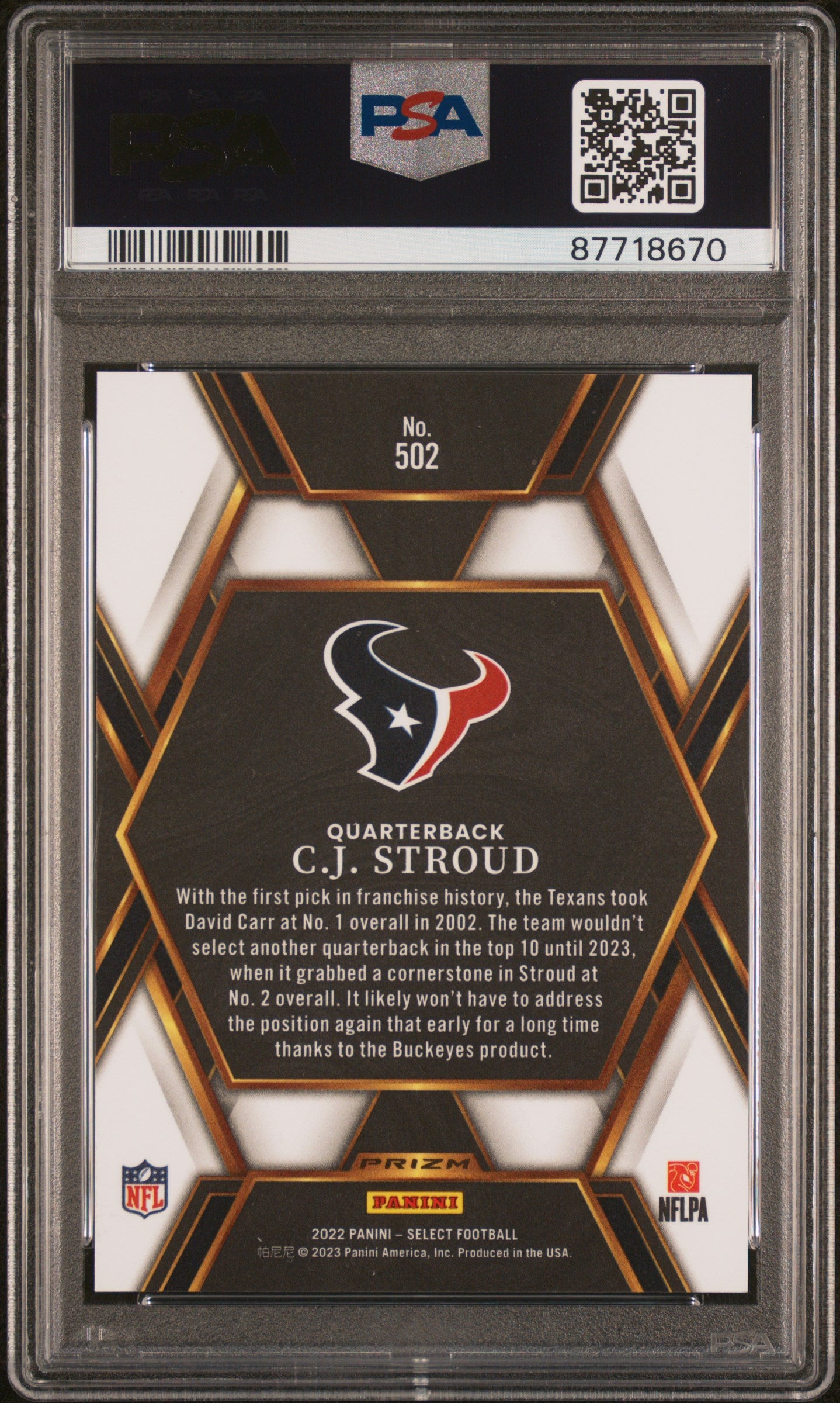 2022 Panini Select Xrc Prizm Redemption CJ Stroud #502 PSA 10