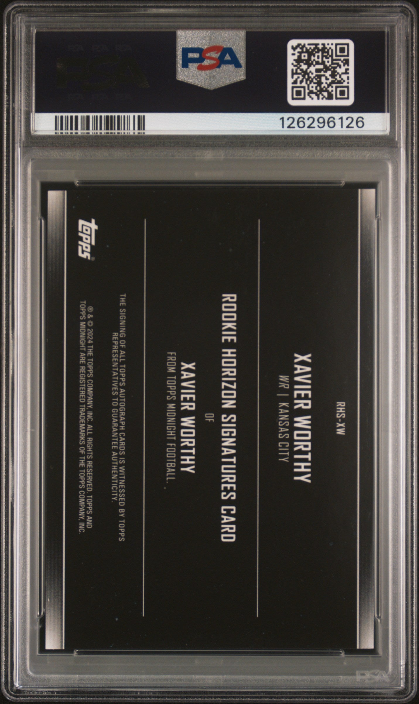 2024 Topps Midnight Rookie Horizon Signatures Xavier Worthy #RHSXW PSA 9