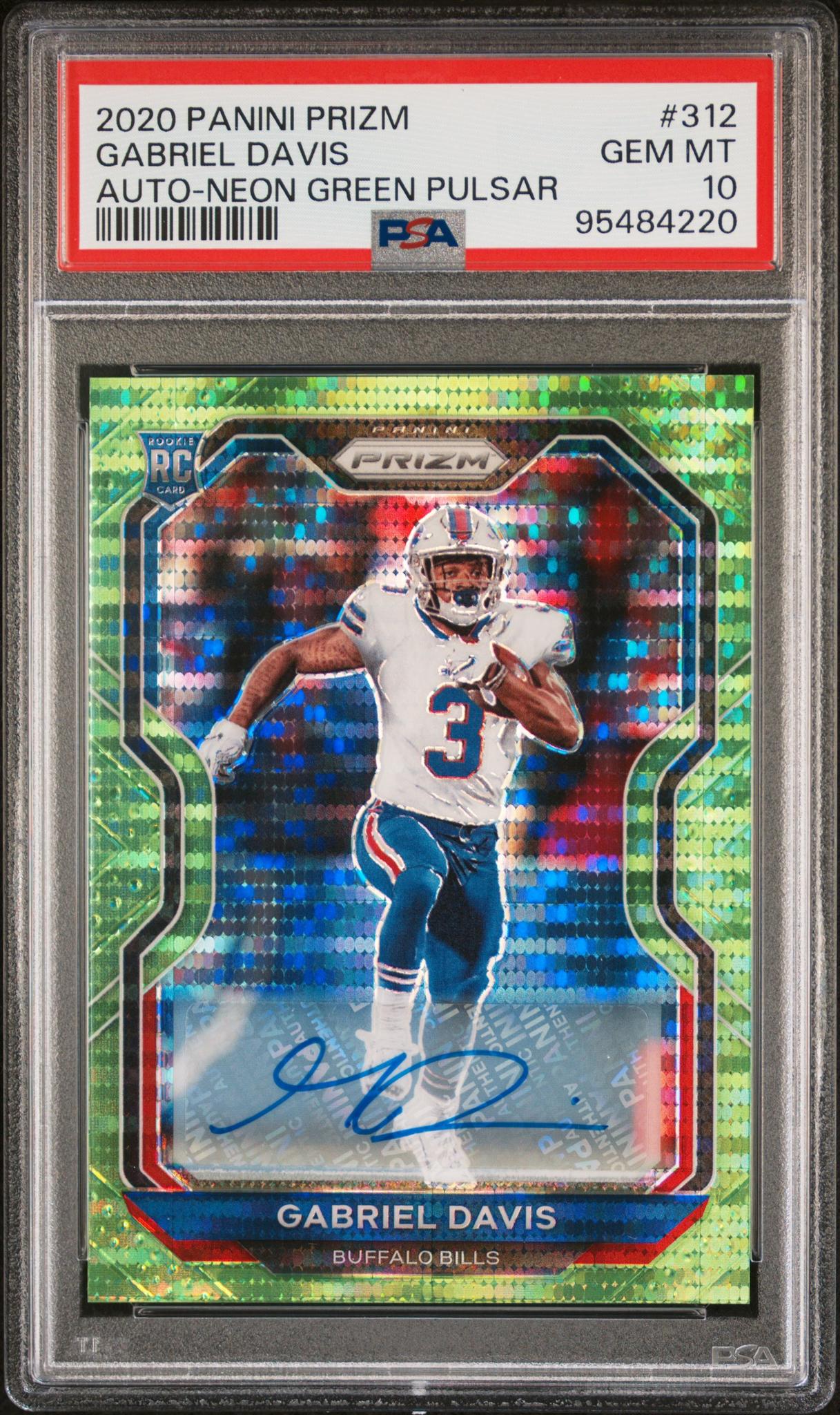 2020 Panini Prizm Rookie Autographs Neon Green Pulsar Prizm Gabriel Davis #312 PSA 10
