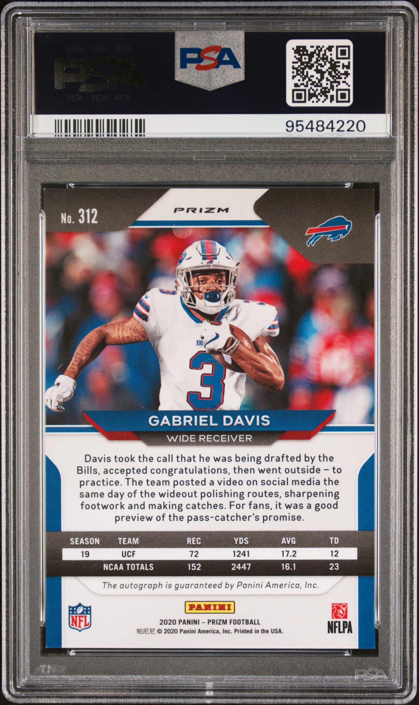 2020 Panini Prizm Rookie Autographs Neon Green Pulsar Prizm Gabriel Davis #312 PSA 10