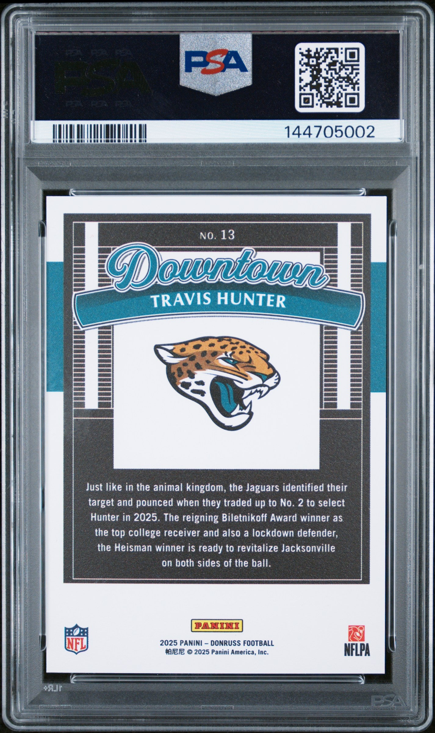 2025 Panini Donruss Downtown Travis Hunter #13 PSA 9