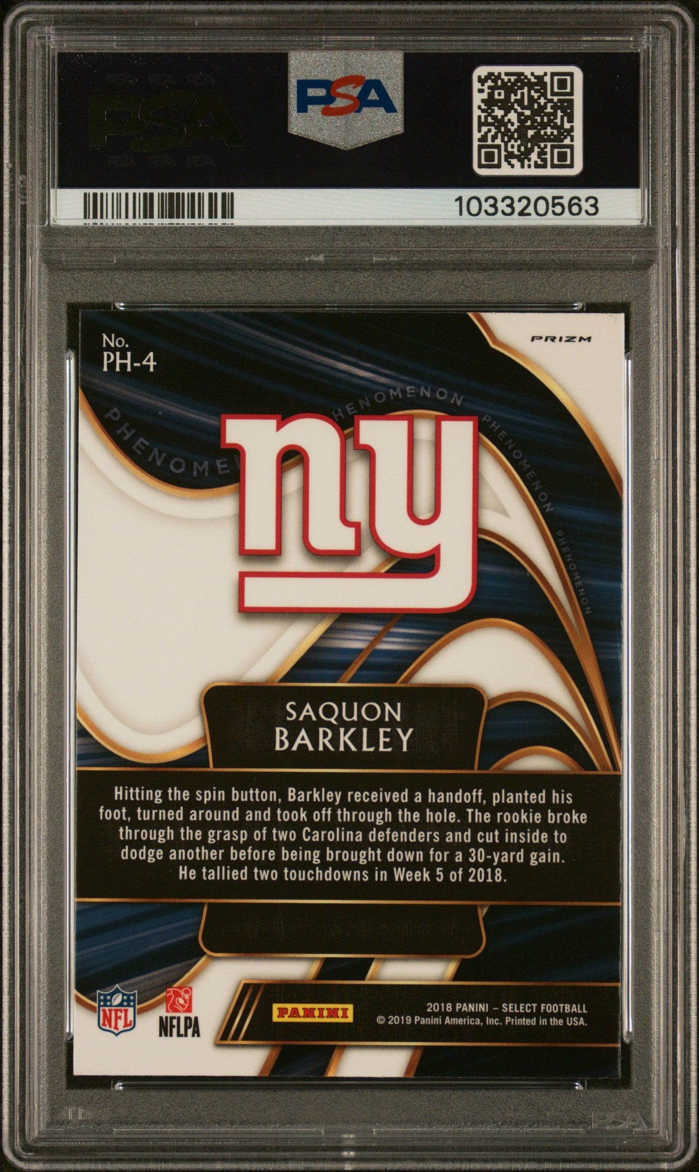 2018 Panini Select Phenomenon Silver Prizm Saquon Barkley #4 PSA 10