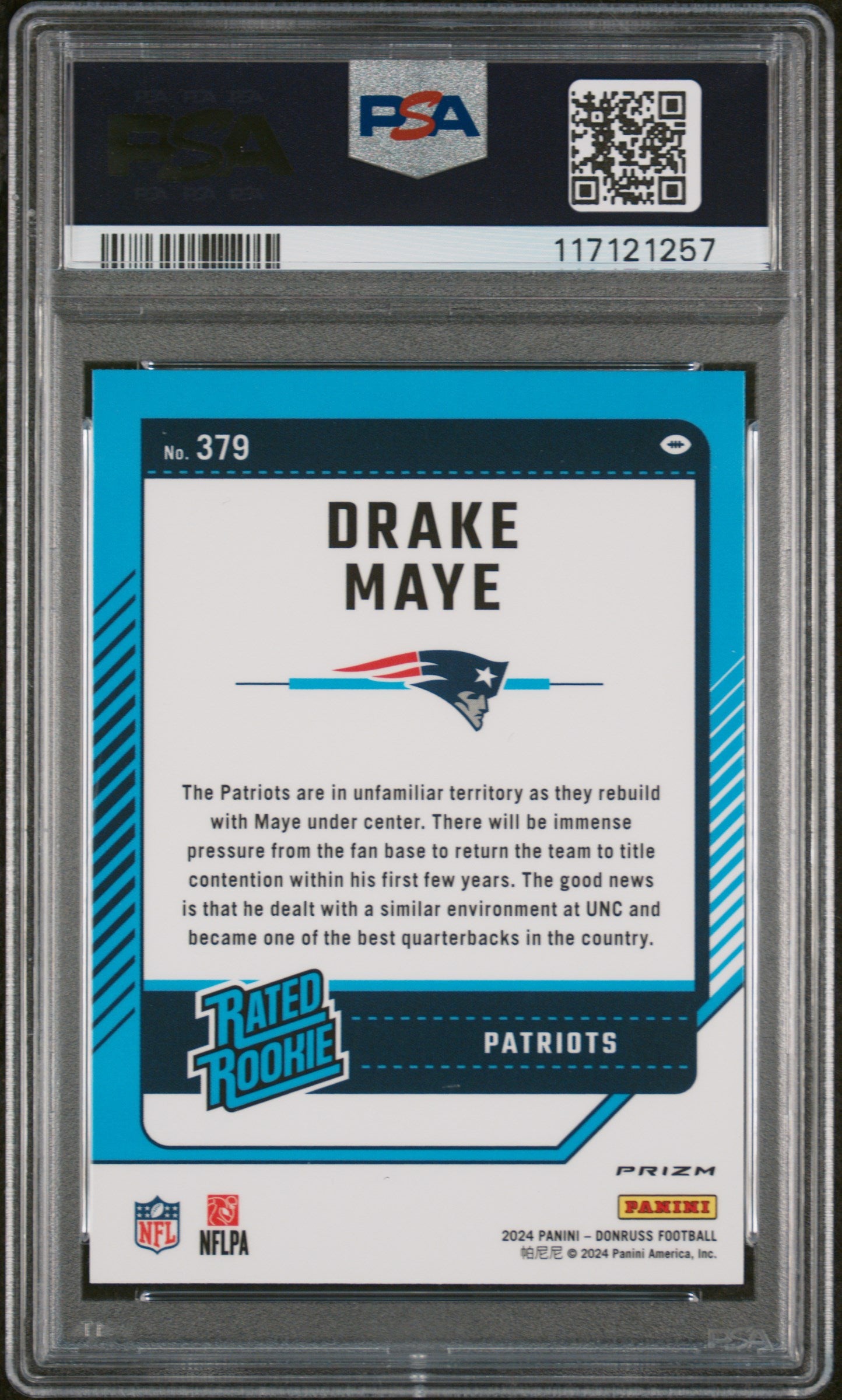2024 Donruss Optic Optic Preview Red Pandora Drake Maye #379 PSA 9