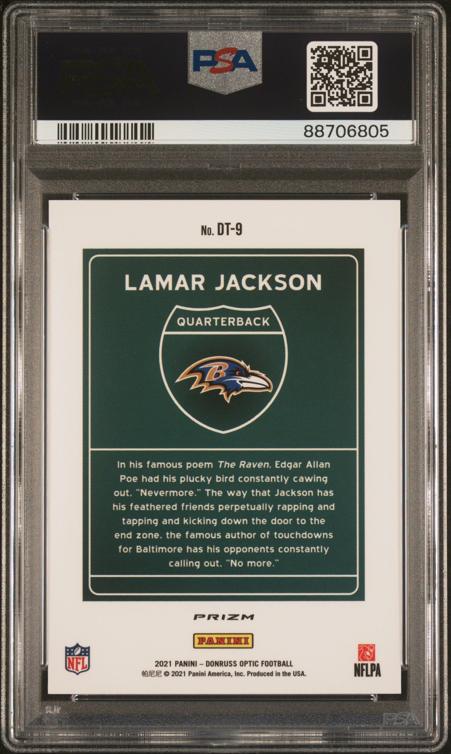 2021 Donruss Optic Downtown Lamar Jackson #DT-9 PSA 10