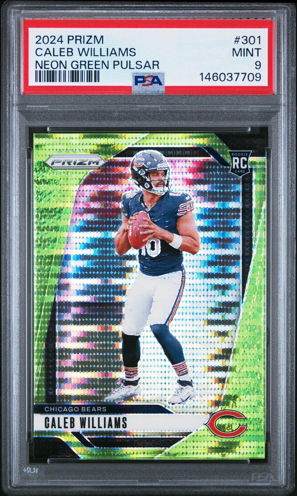 2024 Panini Prizm Neon Green Pulsar Caleb Williams #301 PSA 9