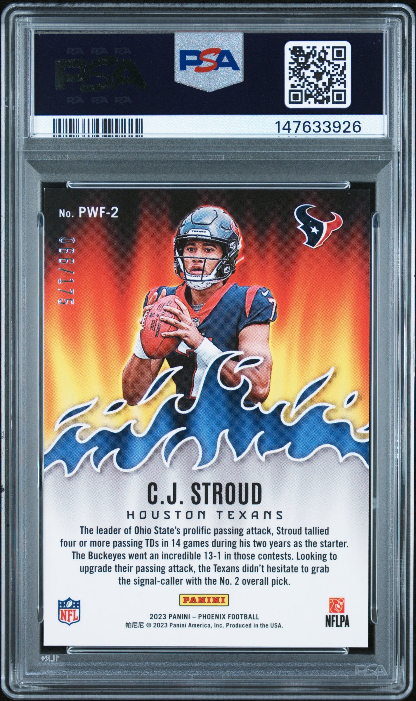 2023 Panini Phoenix Playing With Fire Pink CJ Stroud #PWF2 /199 PSA 9