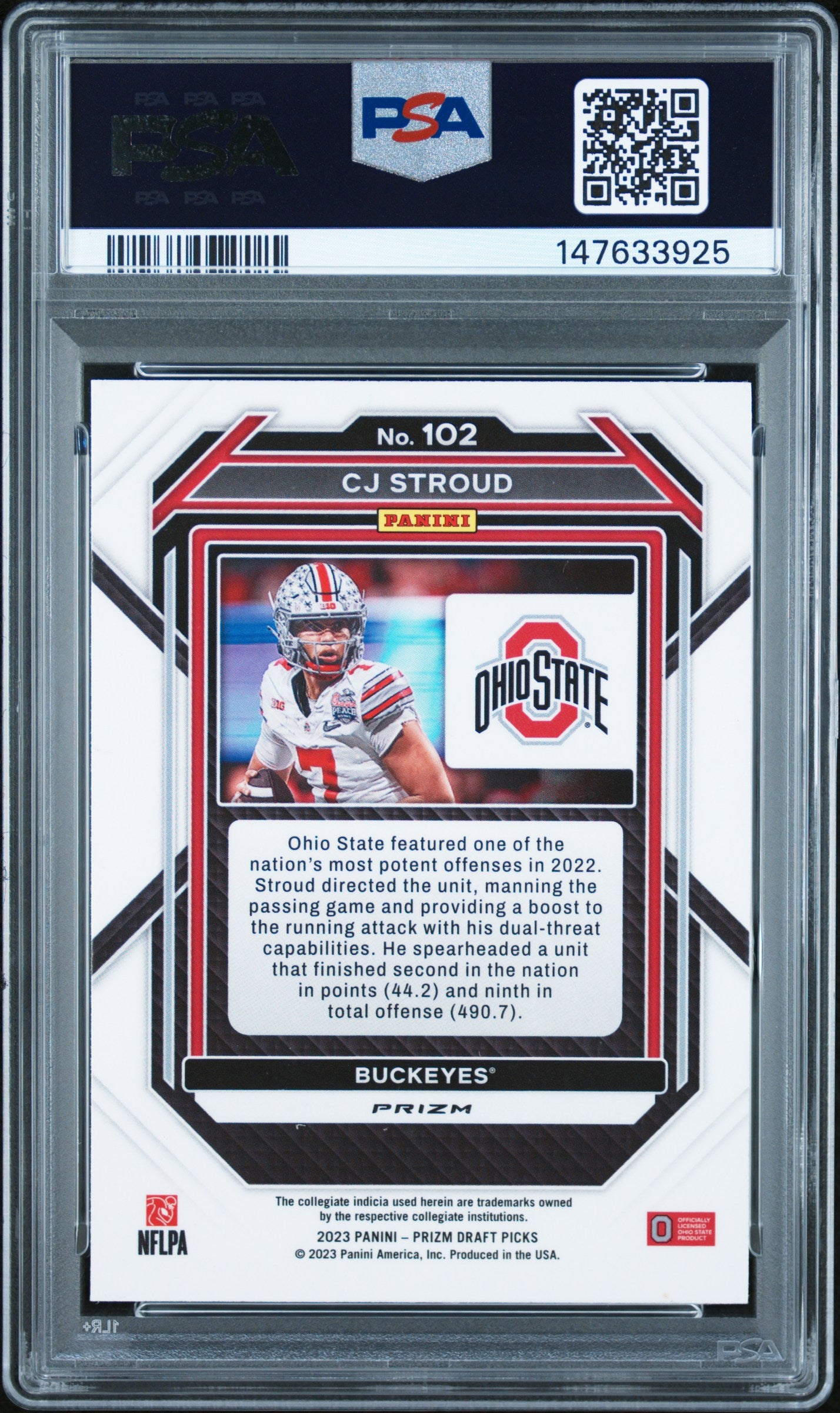 2023 Panini Prizm Draft Picks Red Ice Prizm CJ Stroud #102 PSA 9