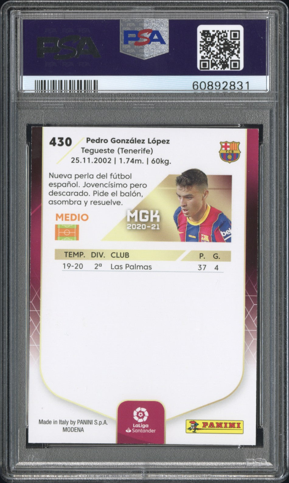 2020 Panini Megacracks La Liga Nuevo Fichaje Pedri #430 PSA 9
