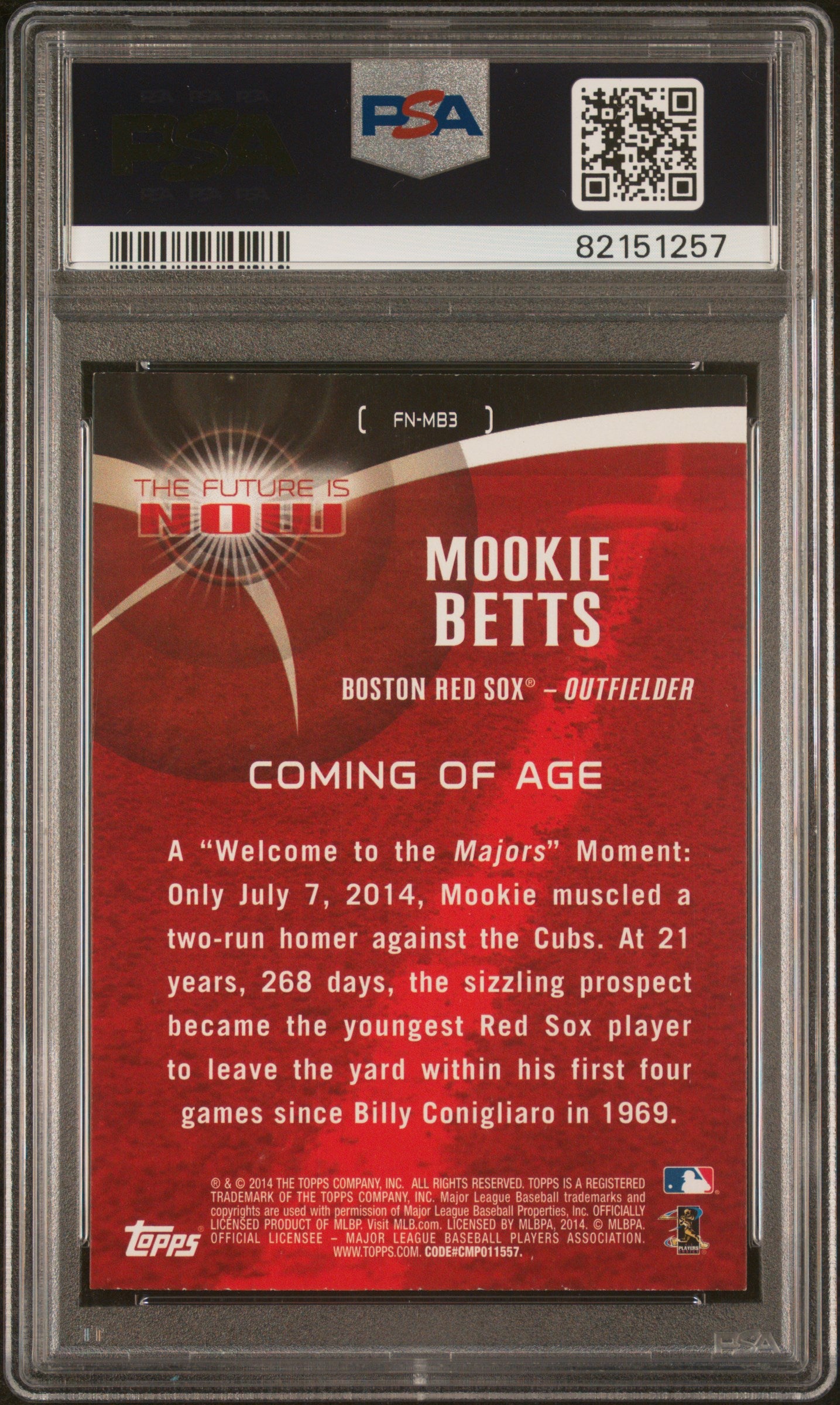 2014 Topps Update the Future Is Now Mookie Betts #FNMB3 PSA 9