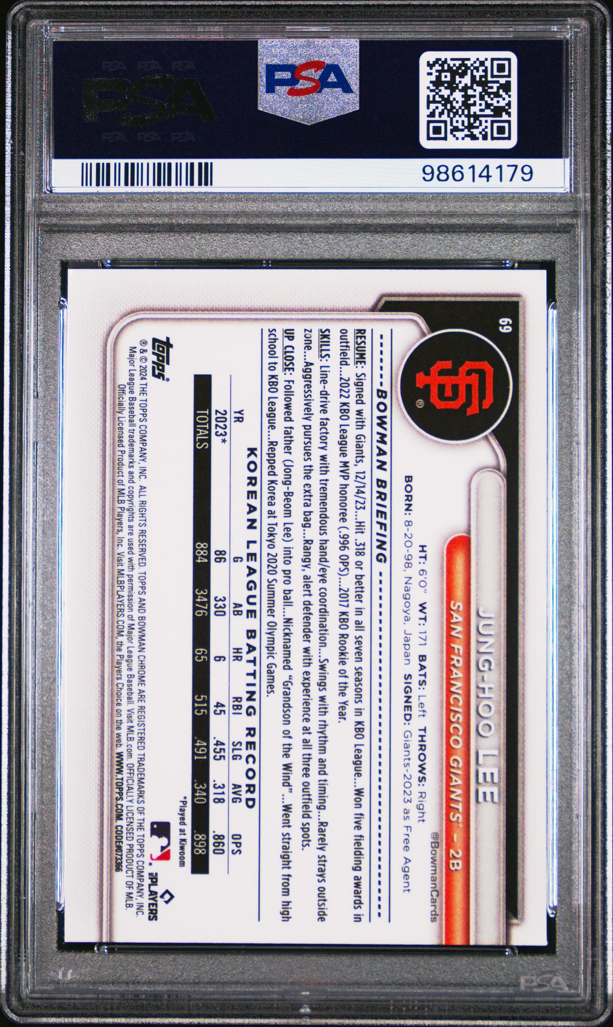 2024 Bowman Chrome Mega Box Jung Hoo Lee #69 PSA 10