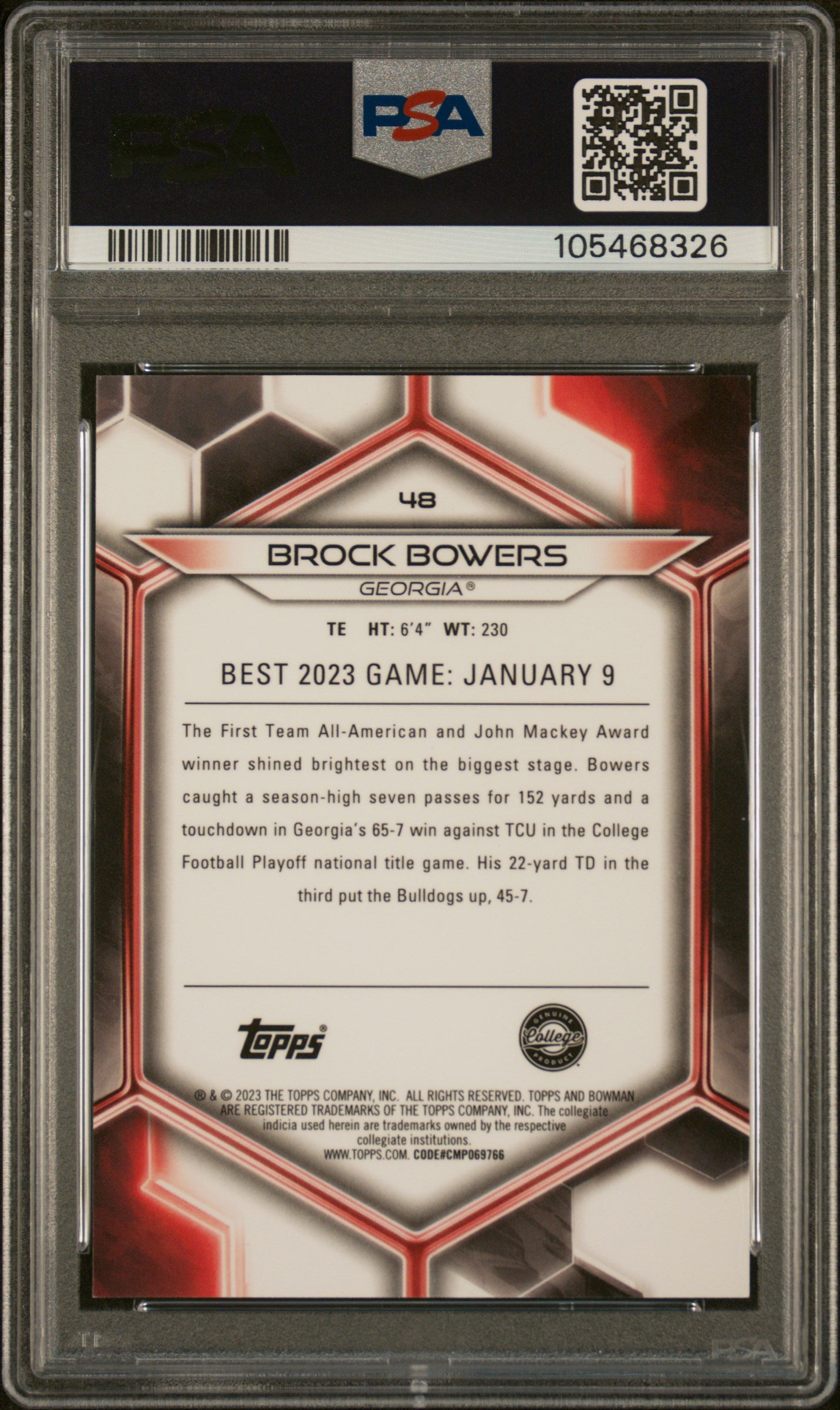 2023 Bowman University Best Yellow Brock Bowers #48 /75 PSA 9