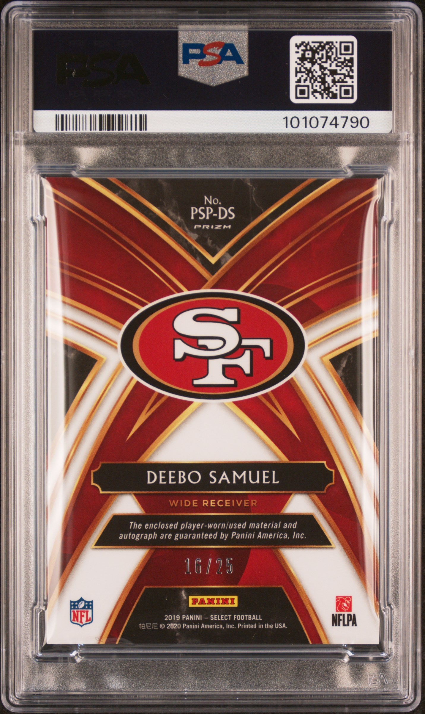 2019 Panini Select Prime Selections Prizm Signatures Tie-Dye Deebo Samuel #PSPDS /25 PSA 9