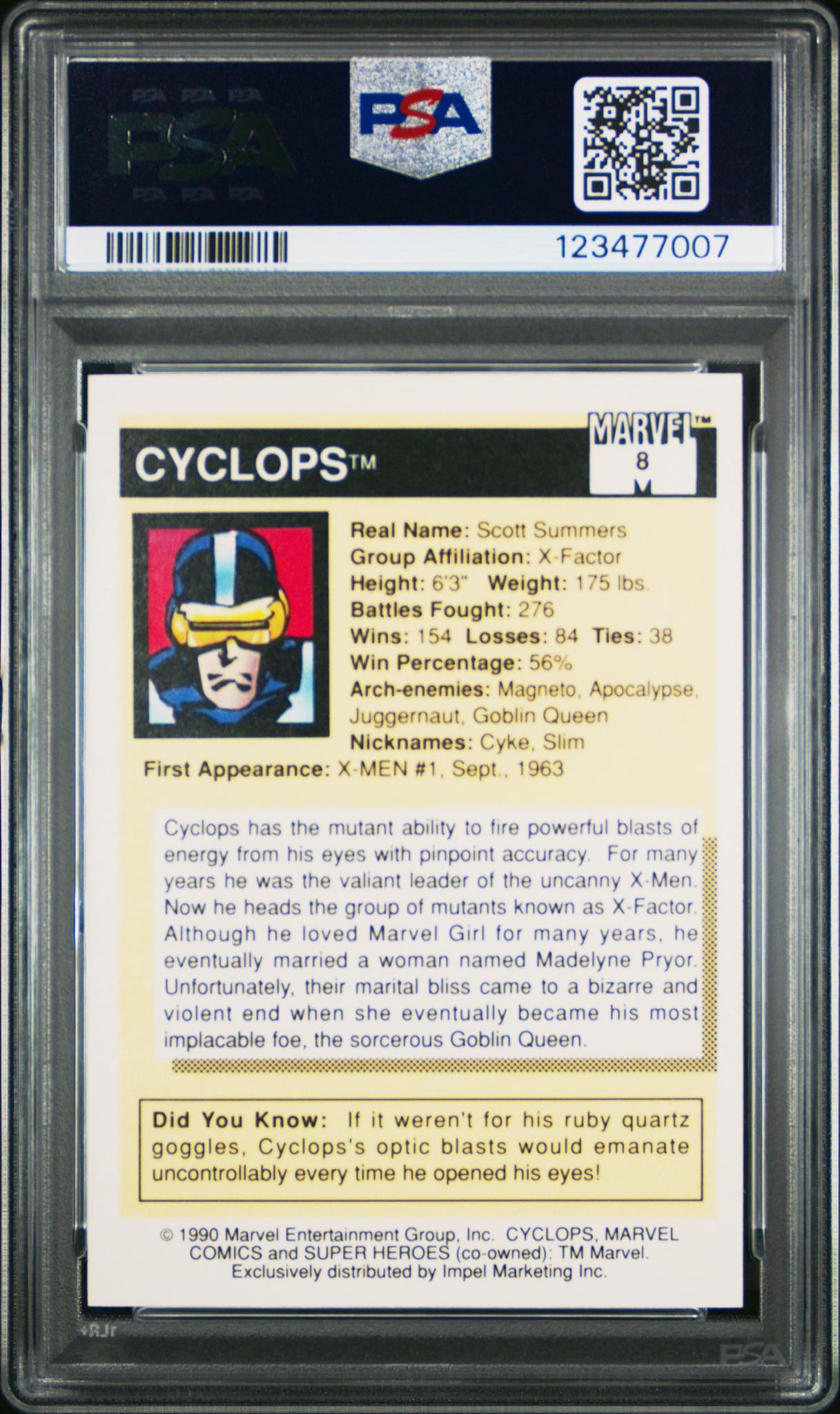 1990 Marvel Universe Super Heroes Cyclops #8 PSA 9