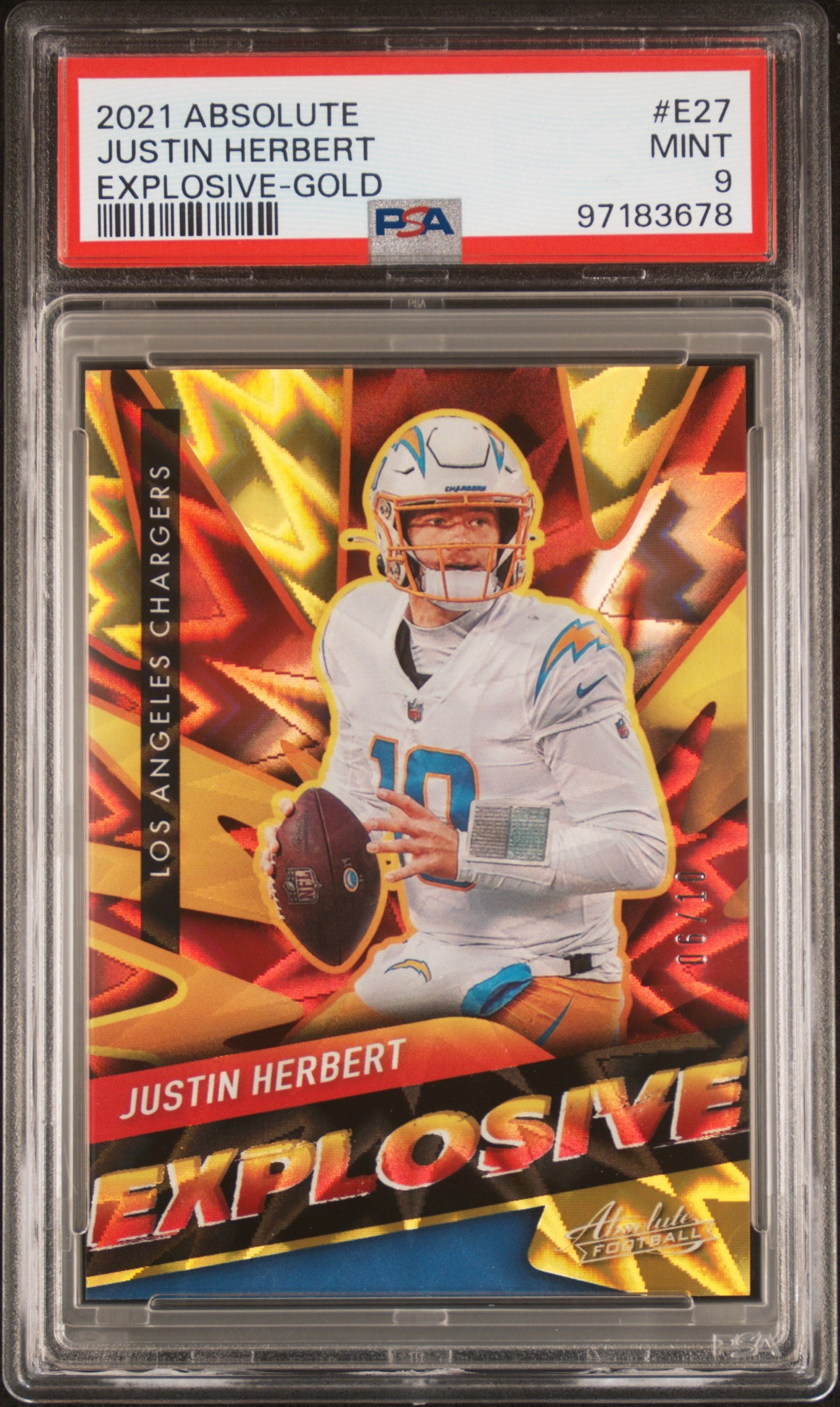 2021 Panini Absolute Explosive Gold Justin Herbert #27 /10 PSA 9