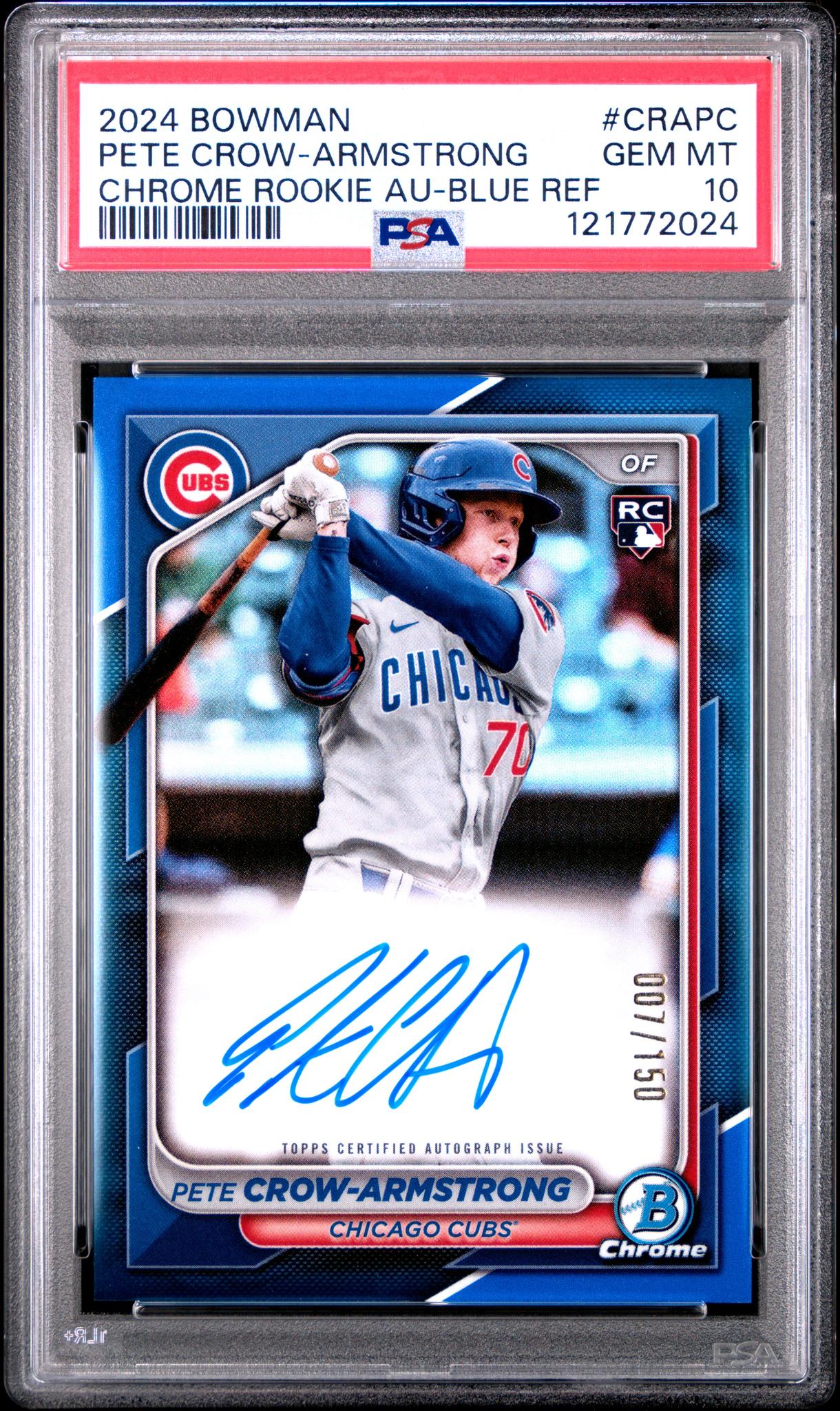 2024 Bowman Chrome Rookie Autograph Blue Refractor Pete Crow-Armstrong #CRAPC /150 PSA 10