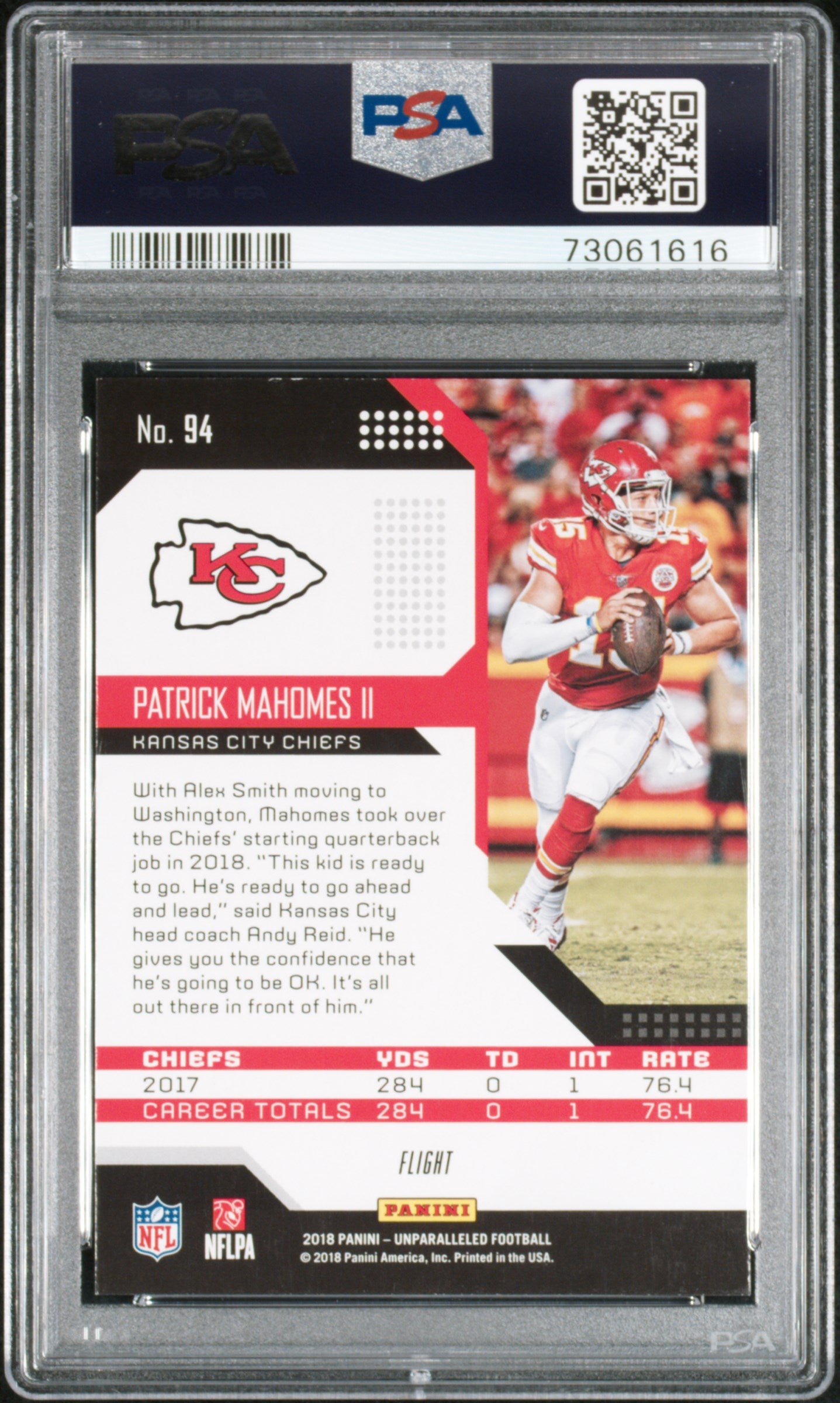 2018 Panini Unparalleled Flight Patrick Mahomes II #94 PSA 9