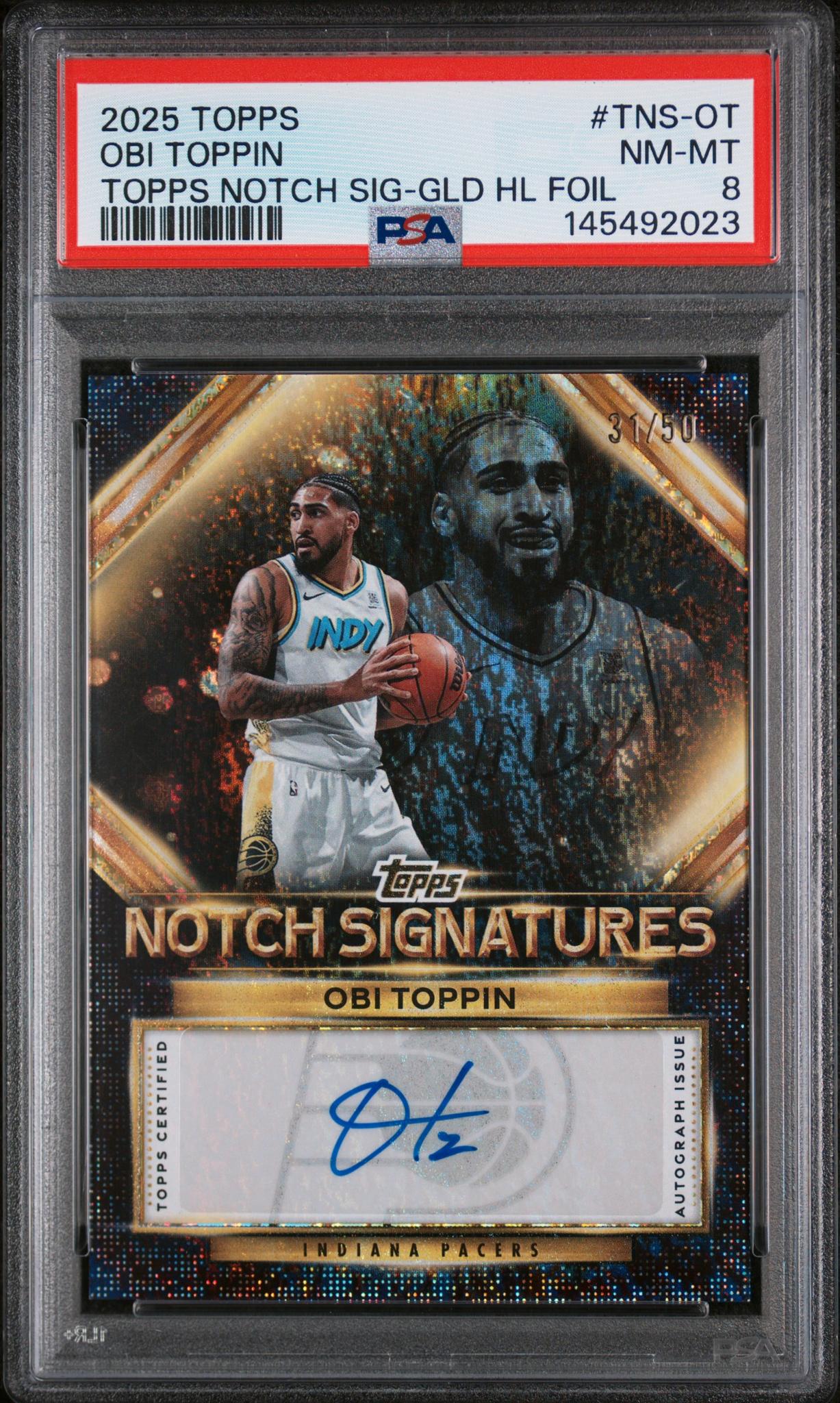 2025 Topps Topps Notch Signatures Gold Holo Foil Obi Toppin #TNS-OT /50 PSA 8