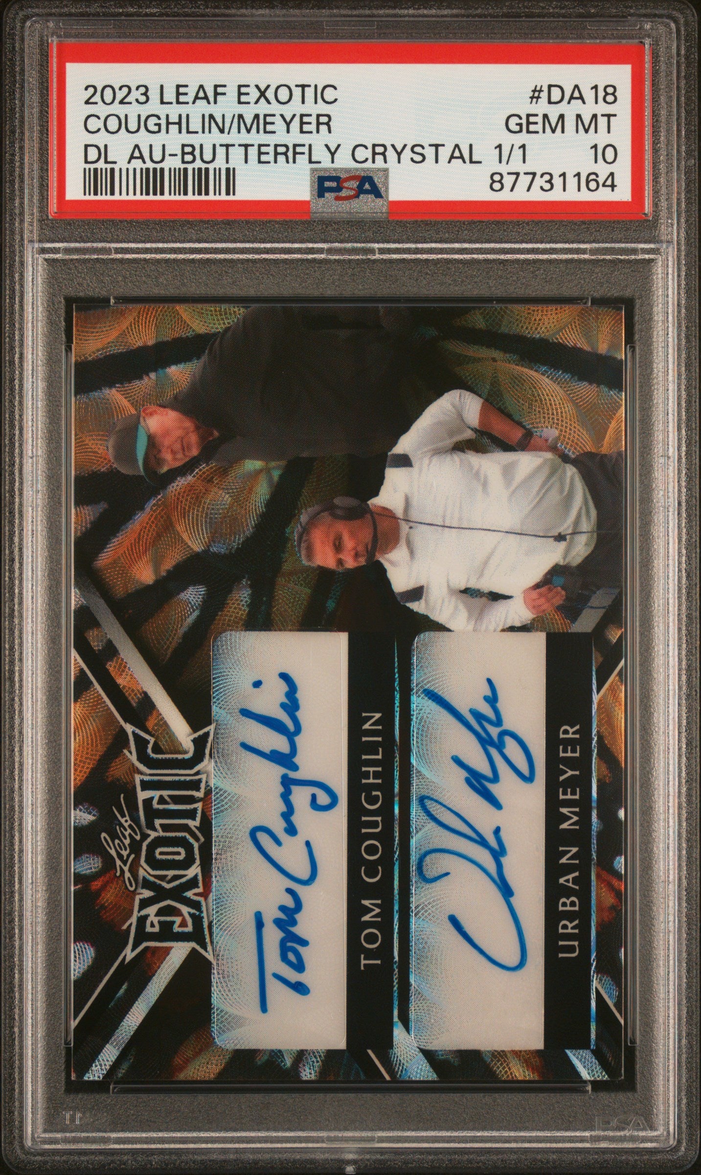 2023 Leaf Exotic Dual Autographs Butterfly Crystal 1/1 Tom Coughlin/Urban Meyer #DA18 PSA 10